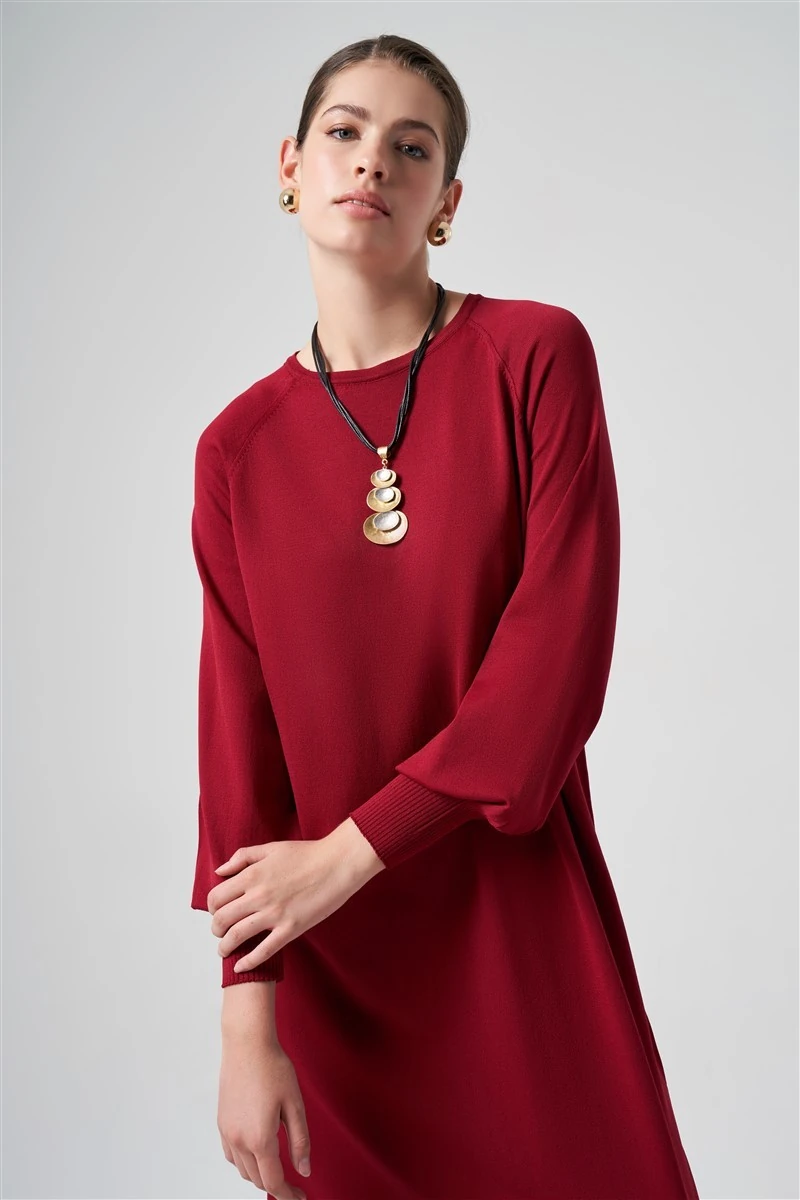 Balon Kol Elbise Bordo