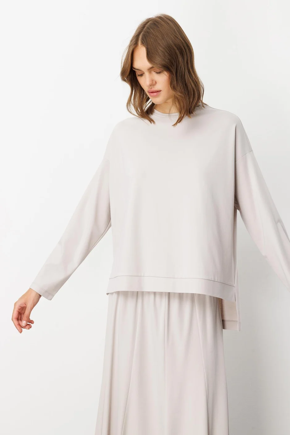 Mybch Örme Ekstra Dökümlü Yumuşak Dokulu Parçalı Etek Kombinli Zamansız Takım - TAŞ