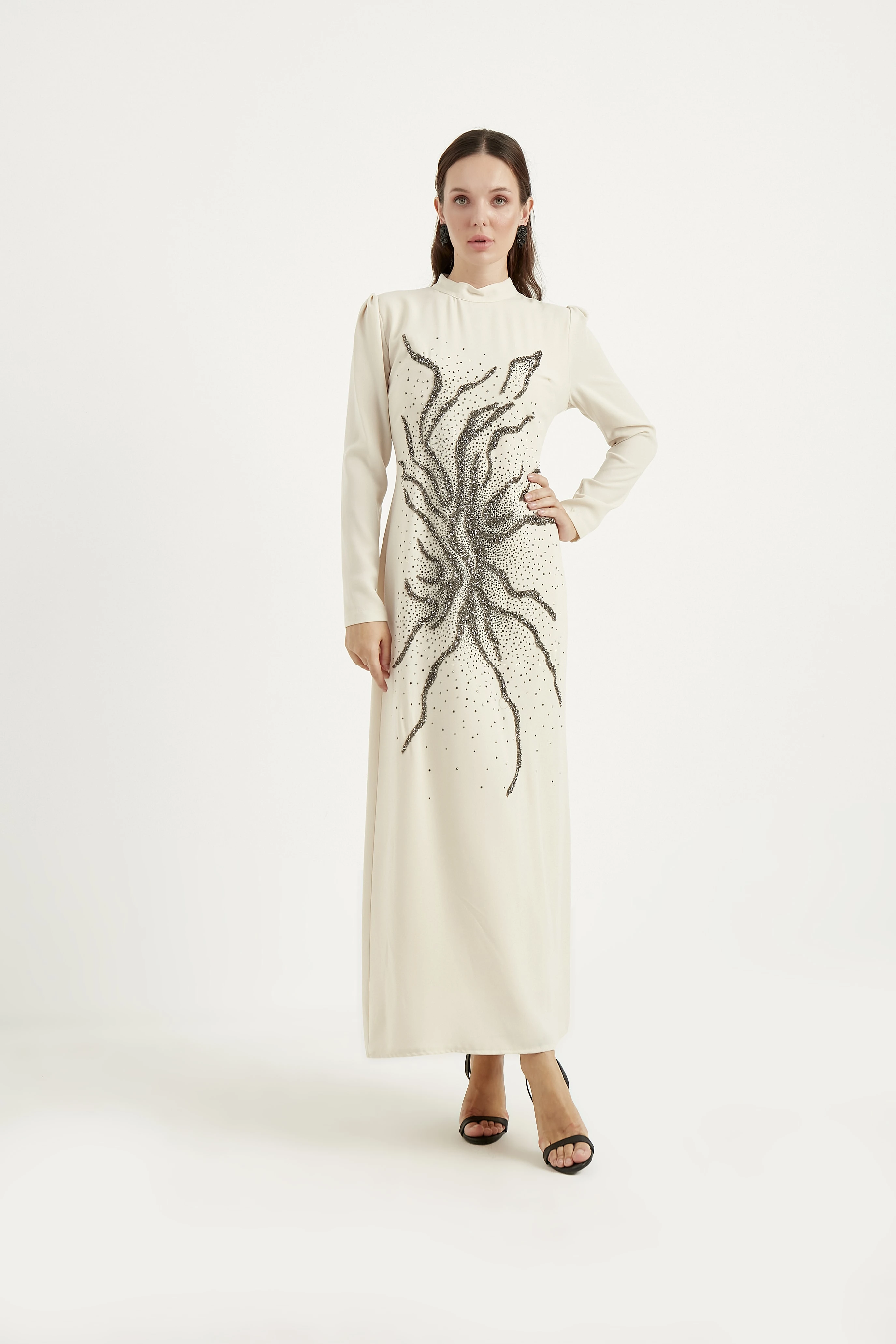 AKASYA-TAŞLI KREP ELBİSE