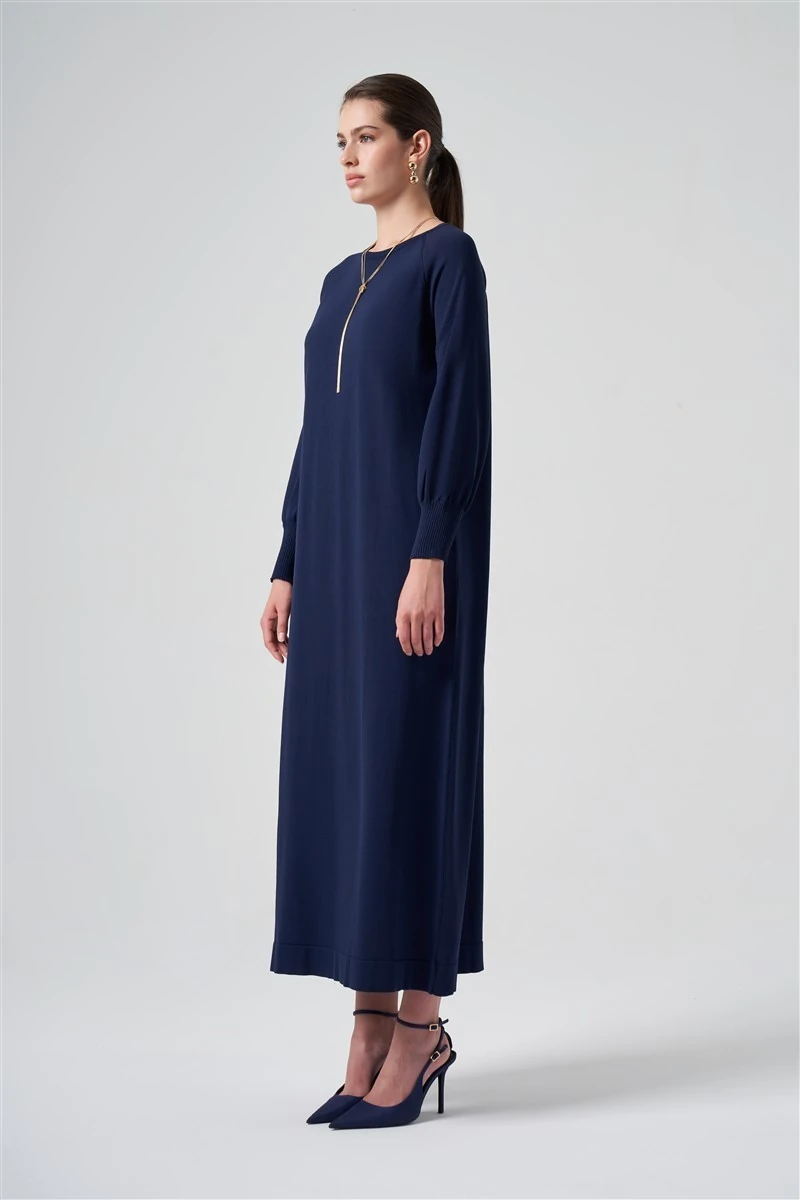 Balon Kol Elbise Nuss-Lacivert
