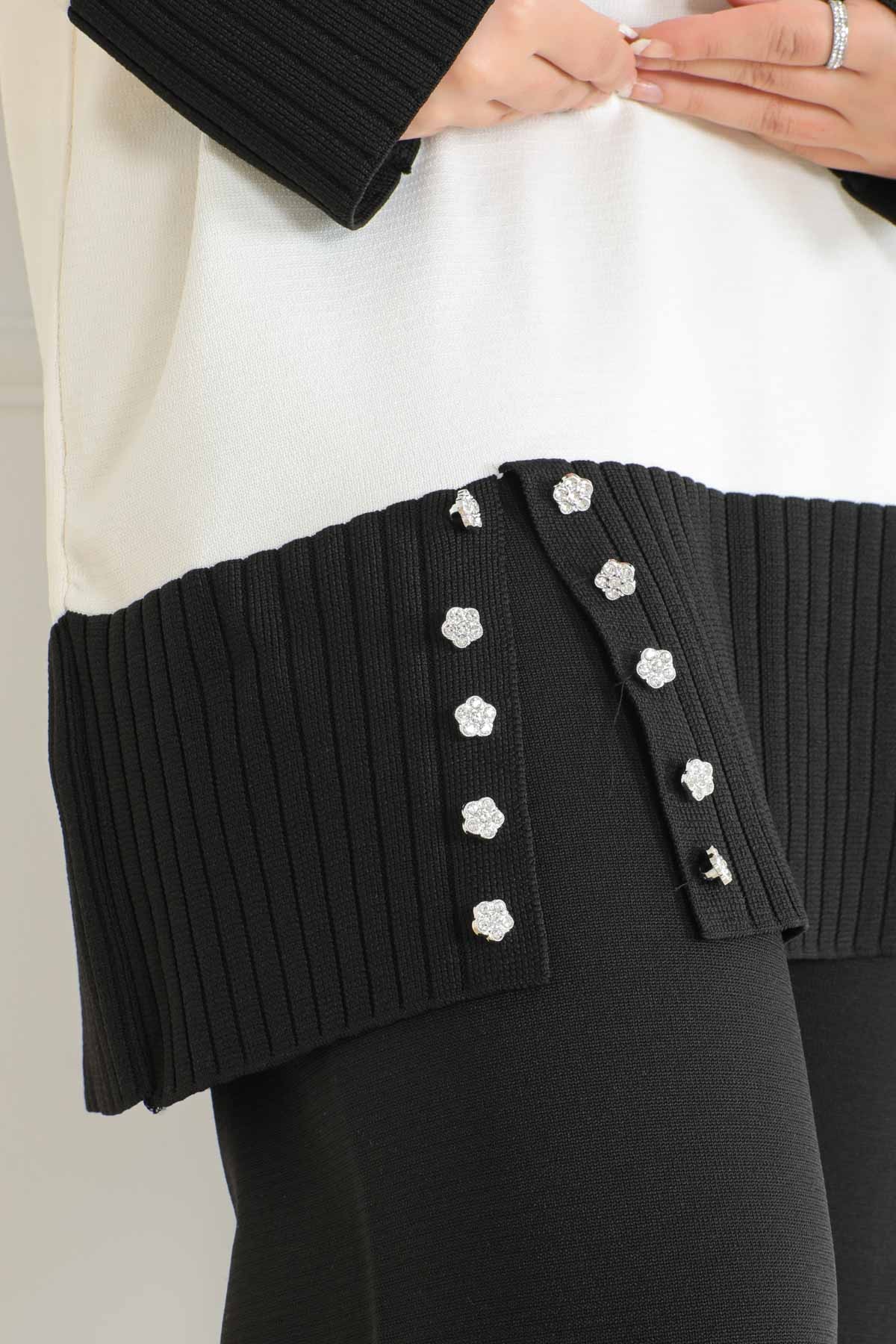 Örme Taşlı Takım Beyaz