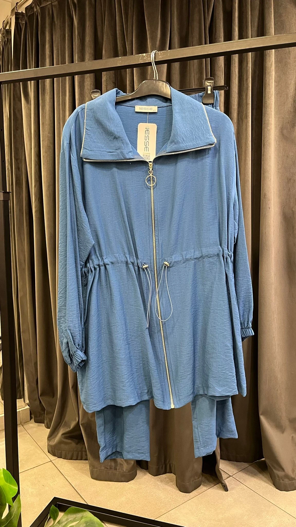 Yakası Taşlı Takım İndigo