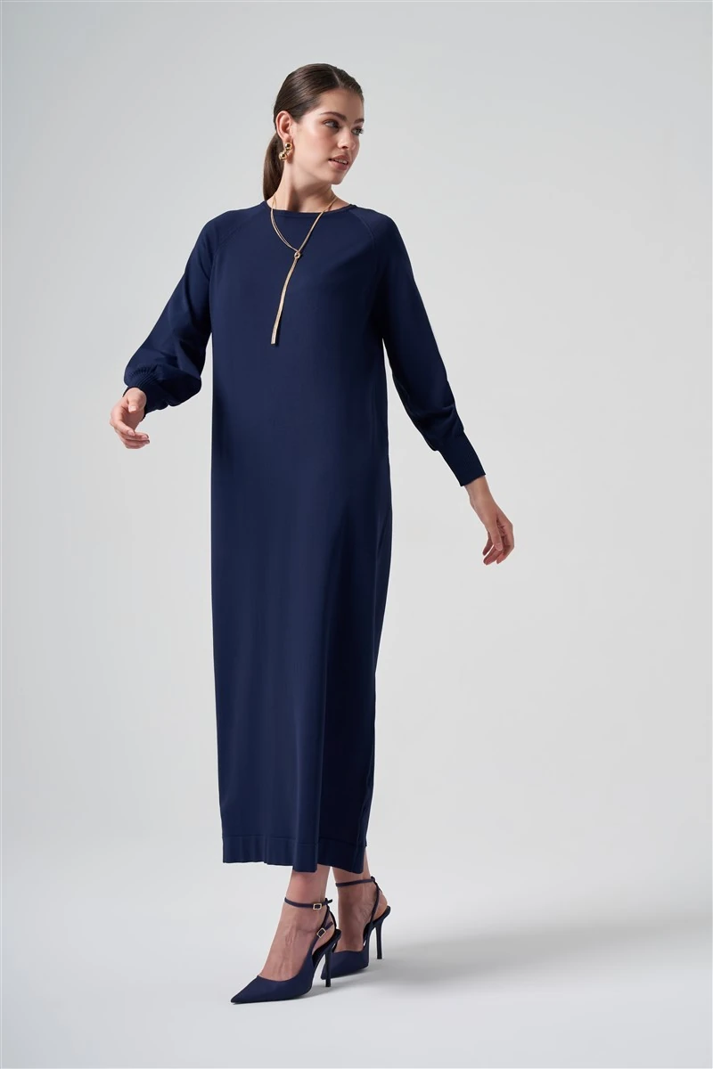 Balon Kol Elbise Nuss-Lacivert