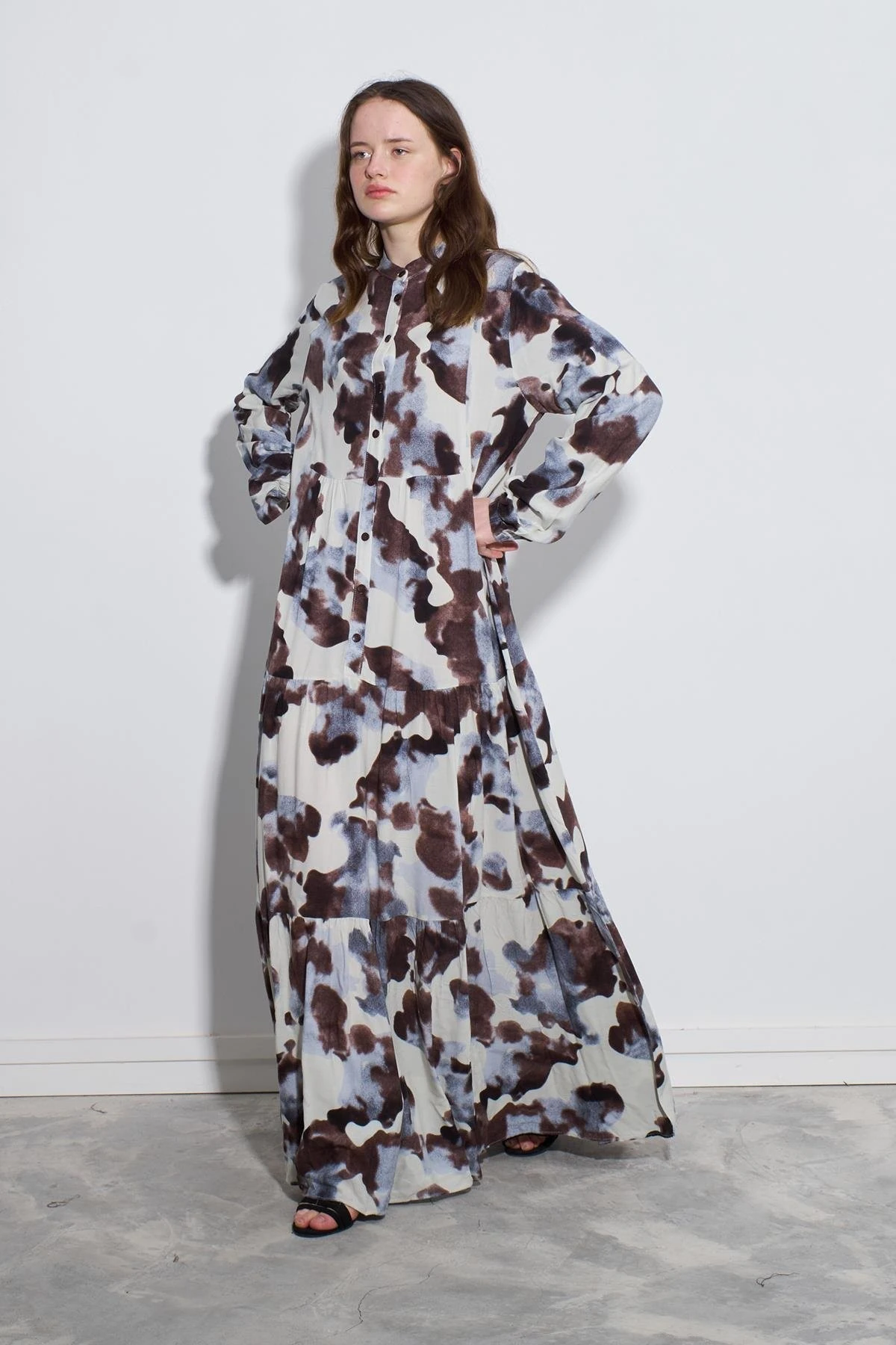 Afra Desenli Elbise-Kahverengi