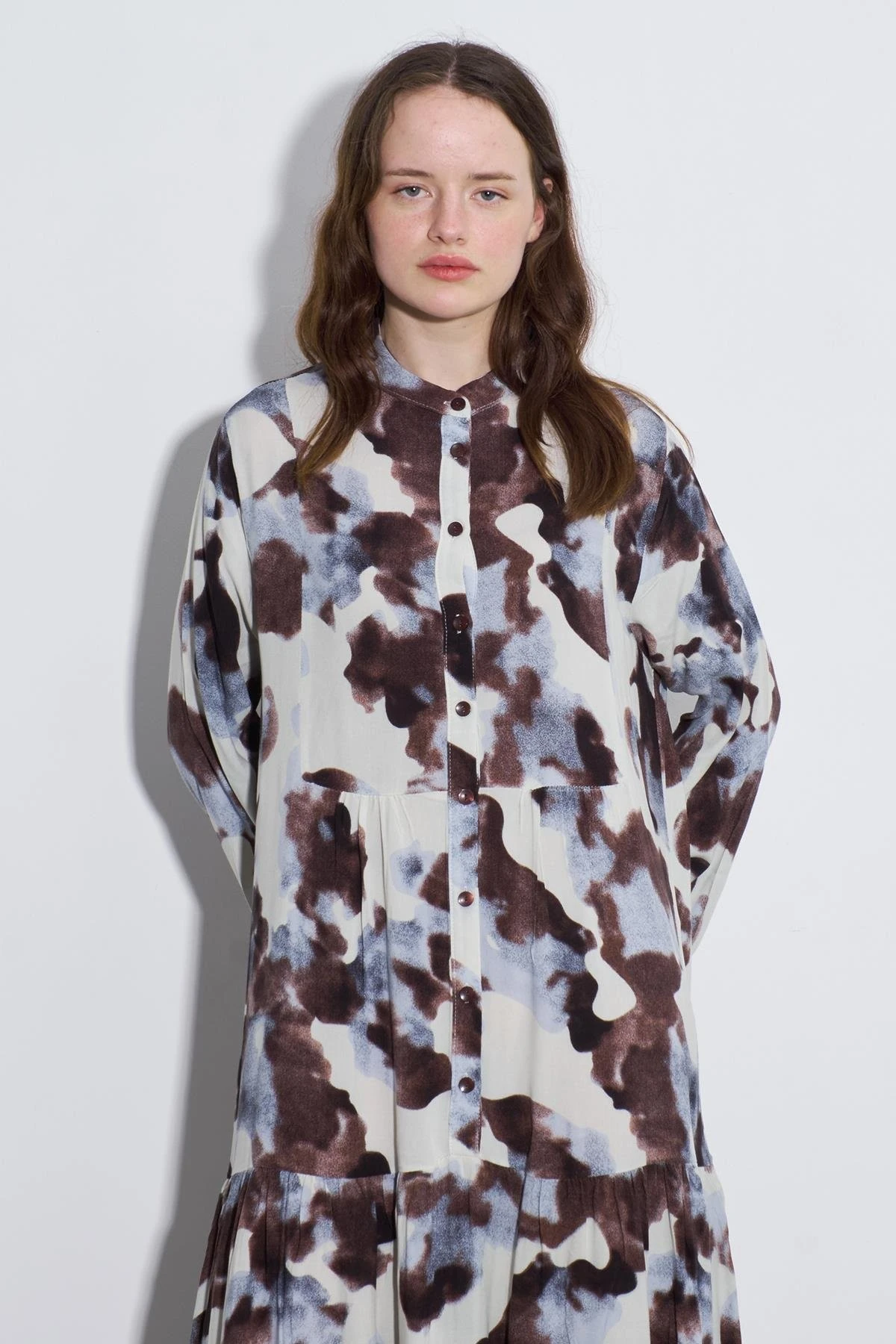 Afra Desenli Elbise-Kahverengi