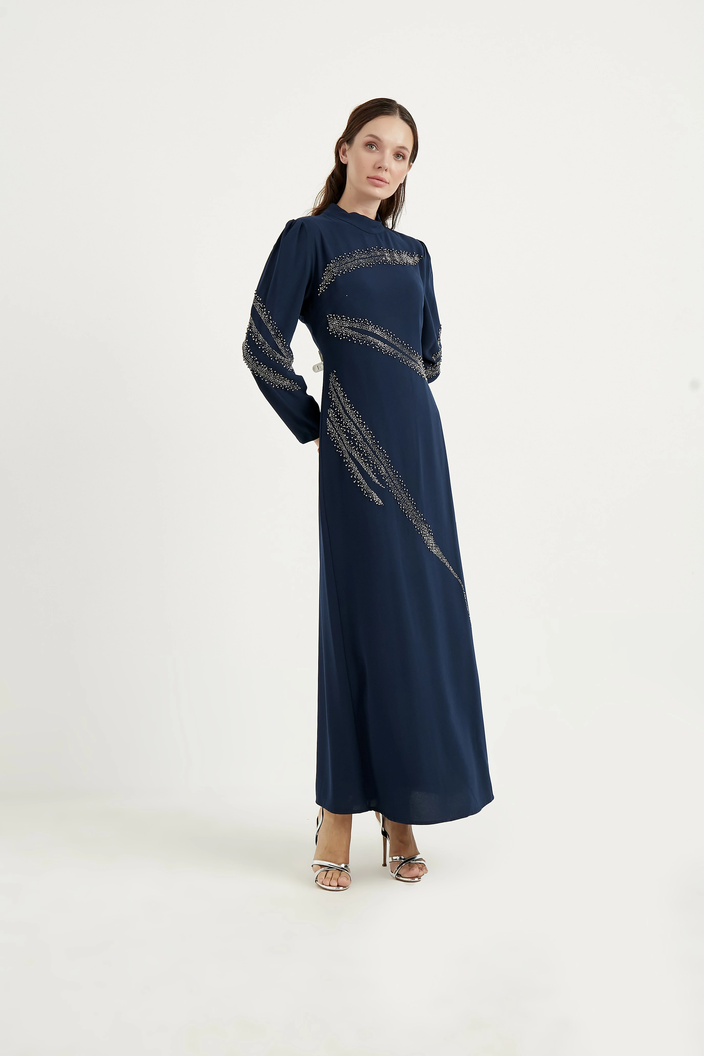 BEGONYA-TAŞLI KREP ELBİSE