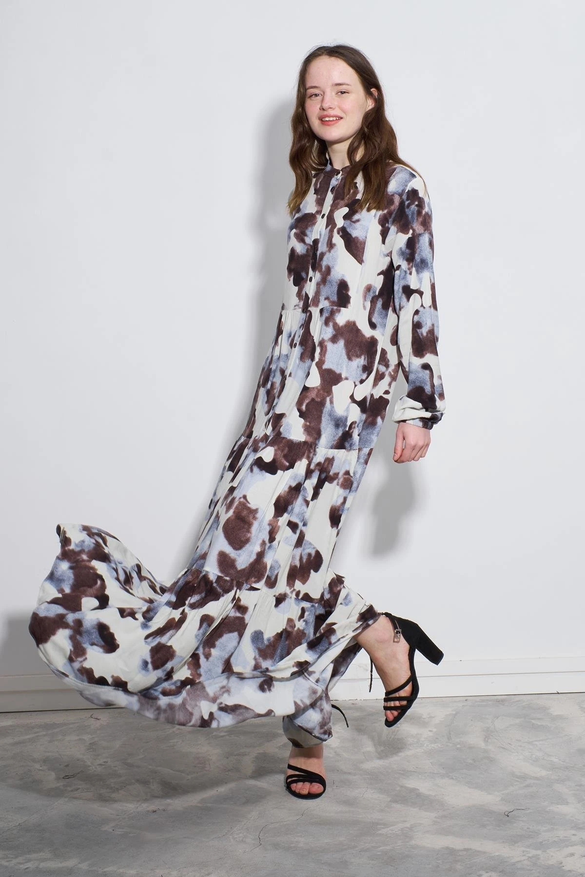 Afra Desenli Elbise-Kahverengi