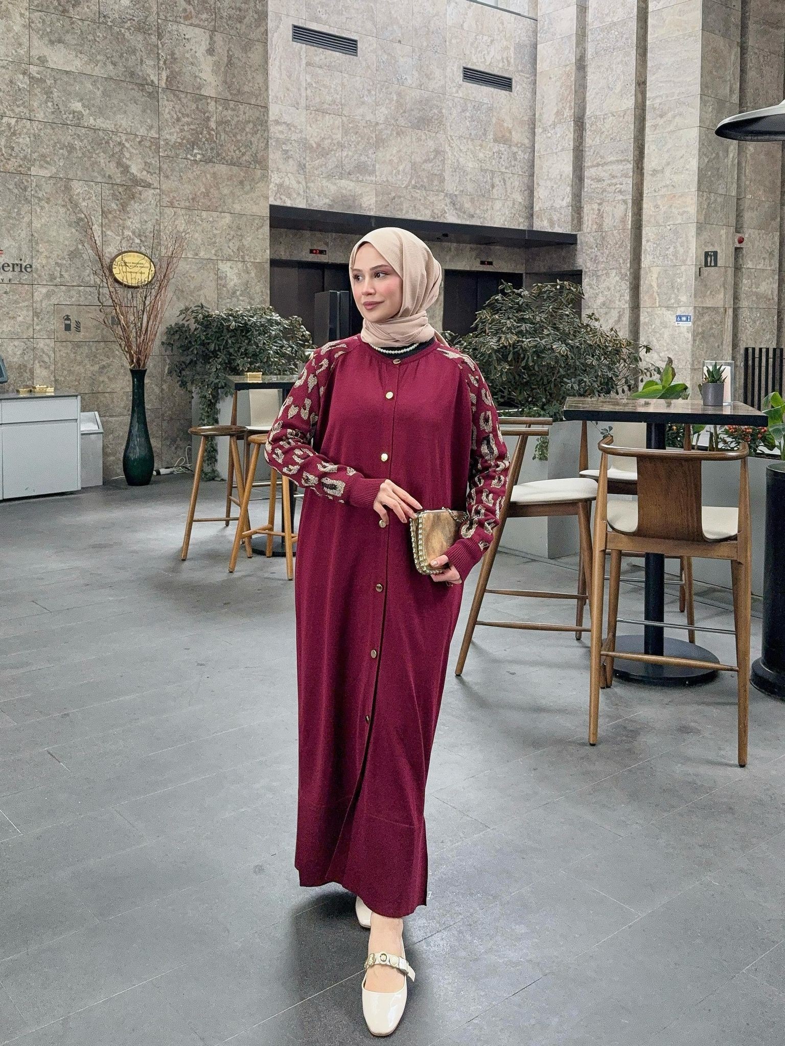 Leopar Tam Boy Hırka Bordo