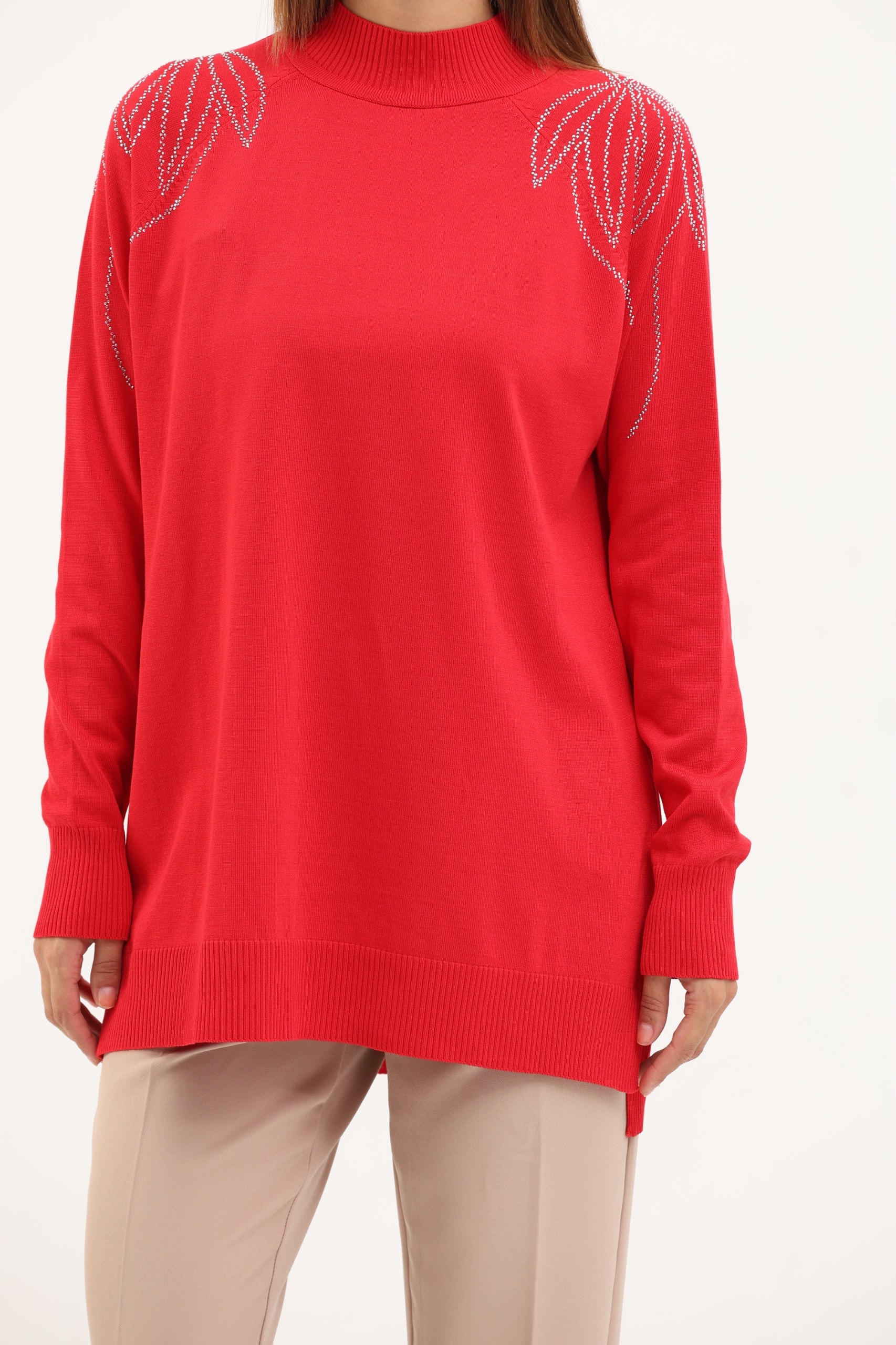 Taş Detaylı Merserize Tunik