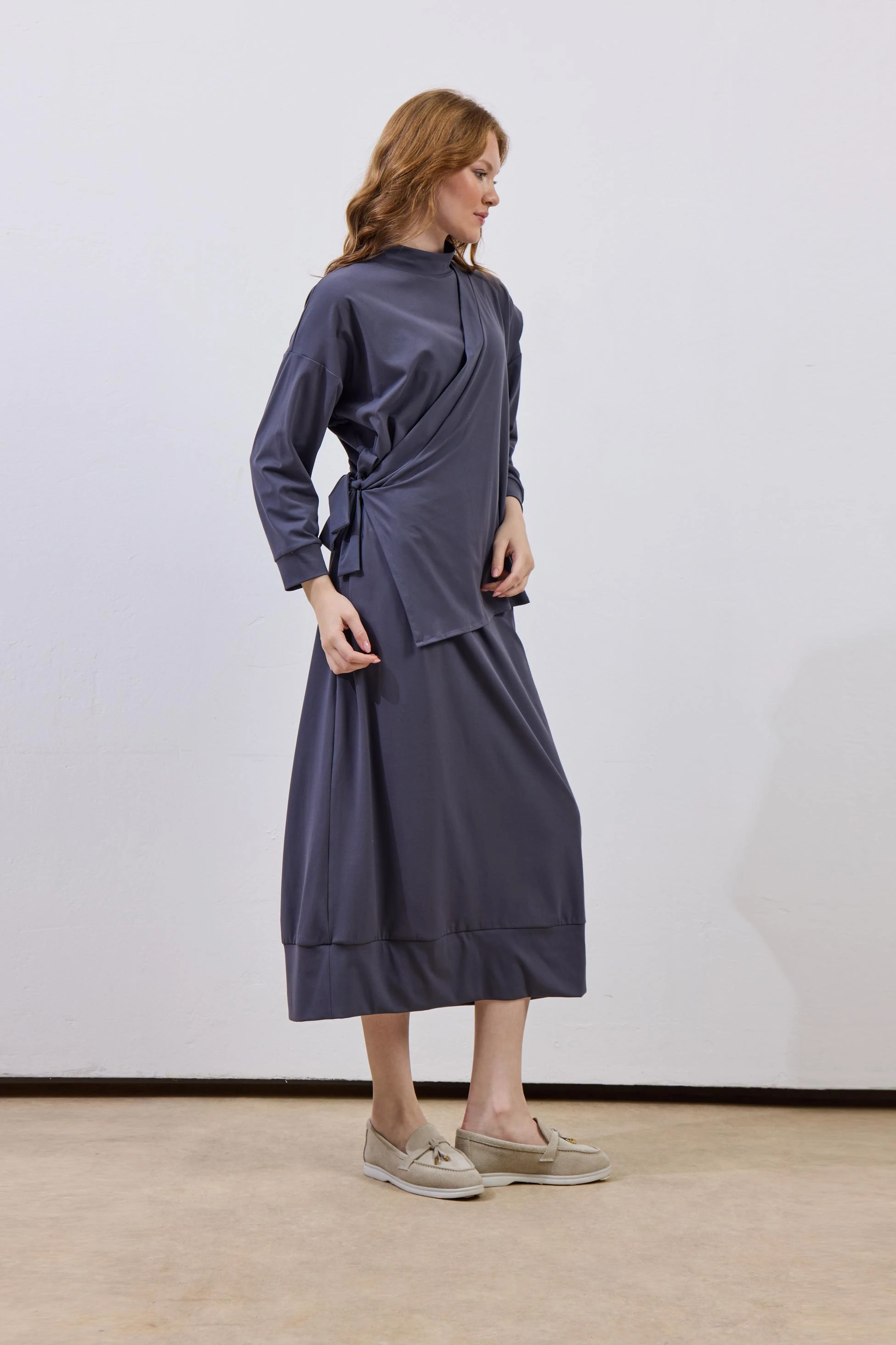 Bağlamalı Elbise-Antrasit