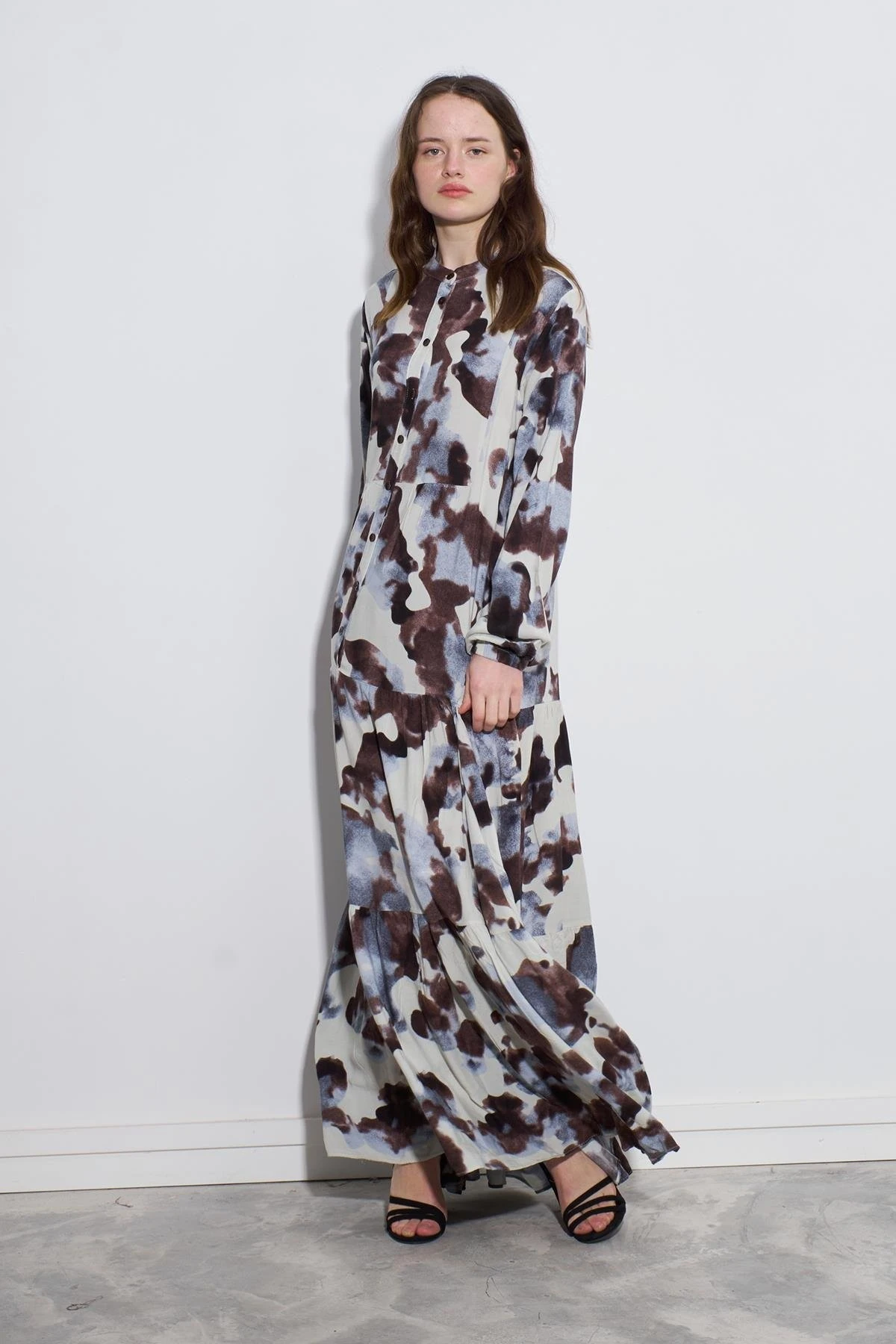 Afra Desenli Elbise-Kahverengi