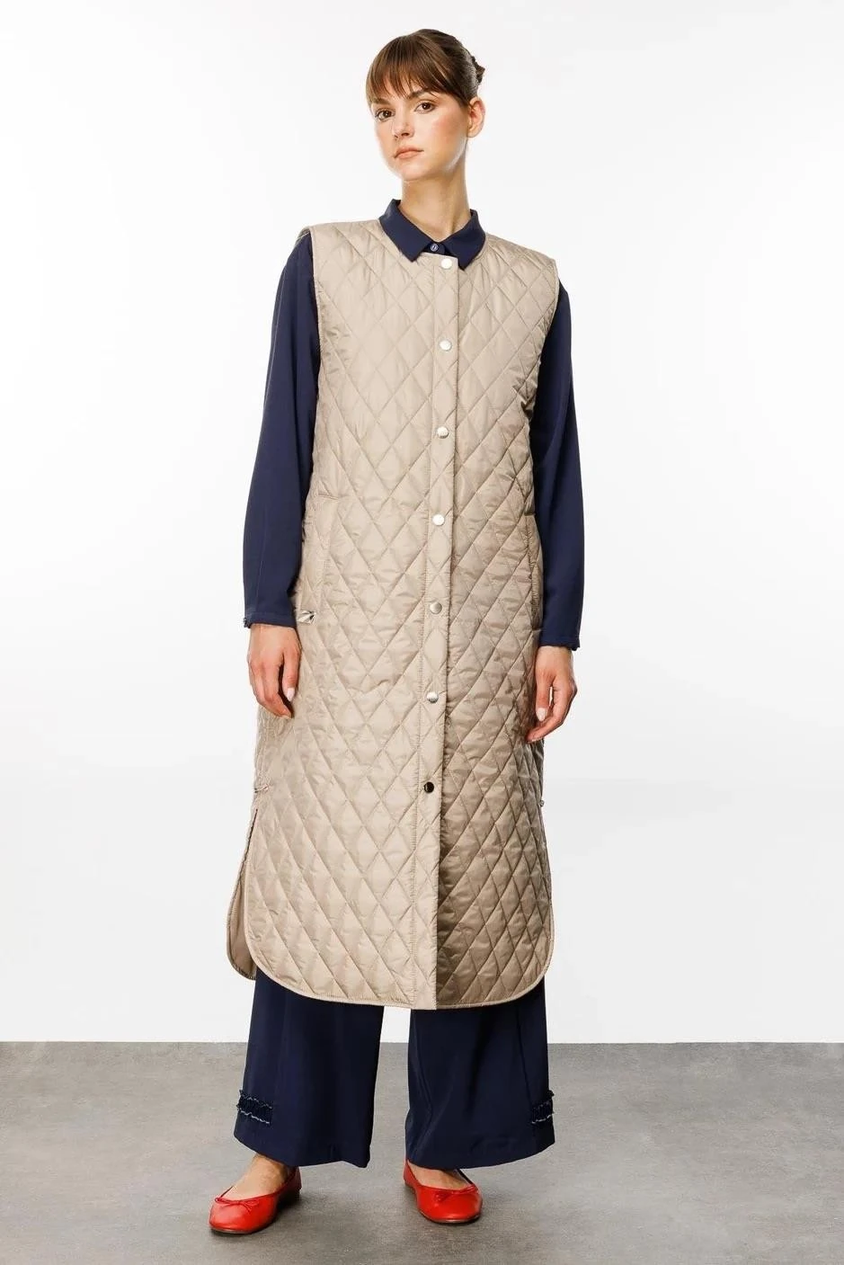 Ekose Detaylı Yelek-Taş