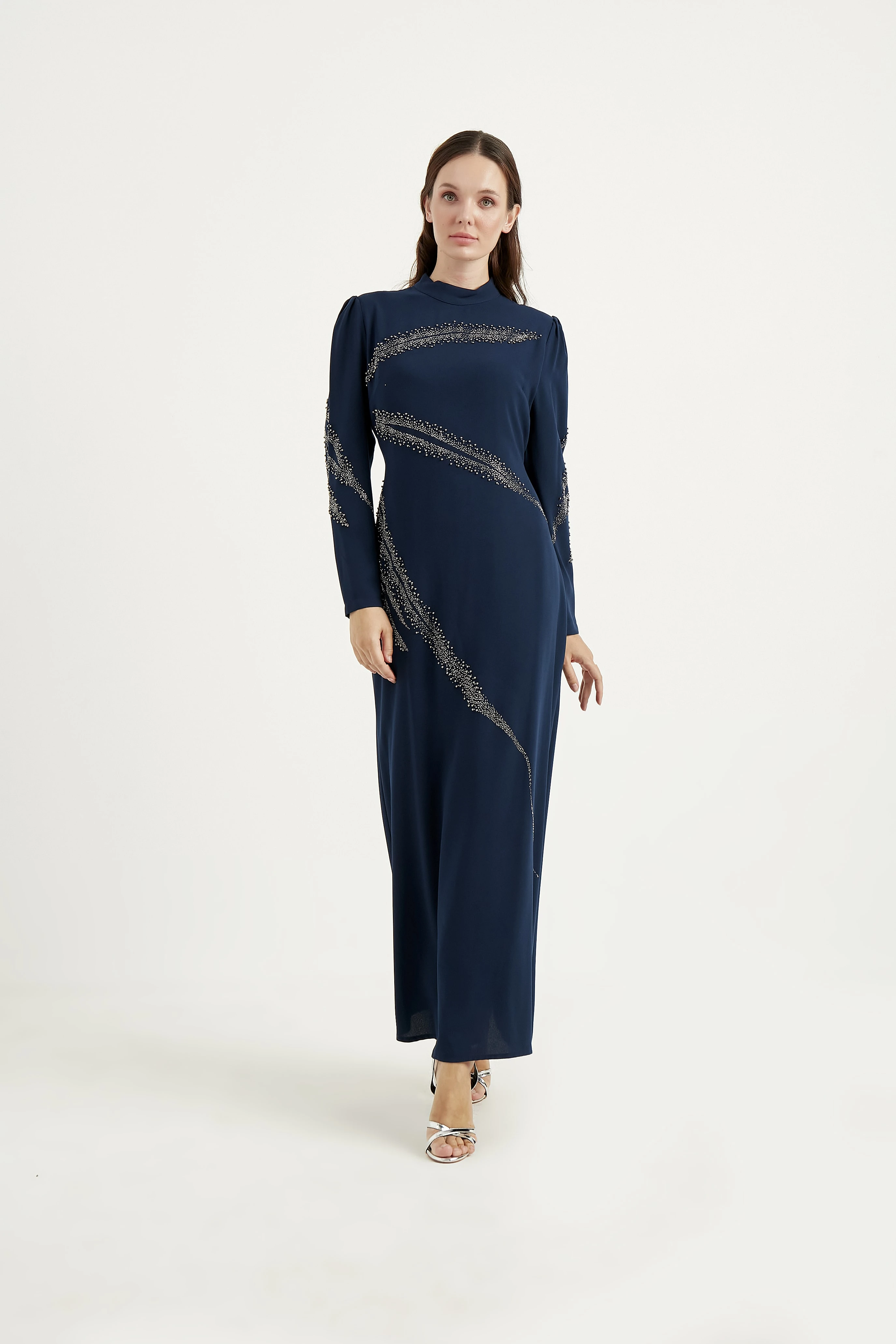 BEGONYA-TAŞLI KREP ELBİSE