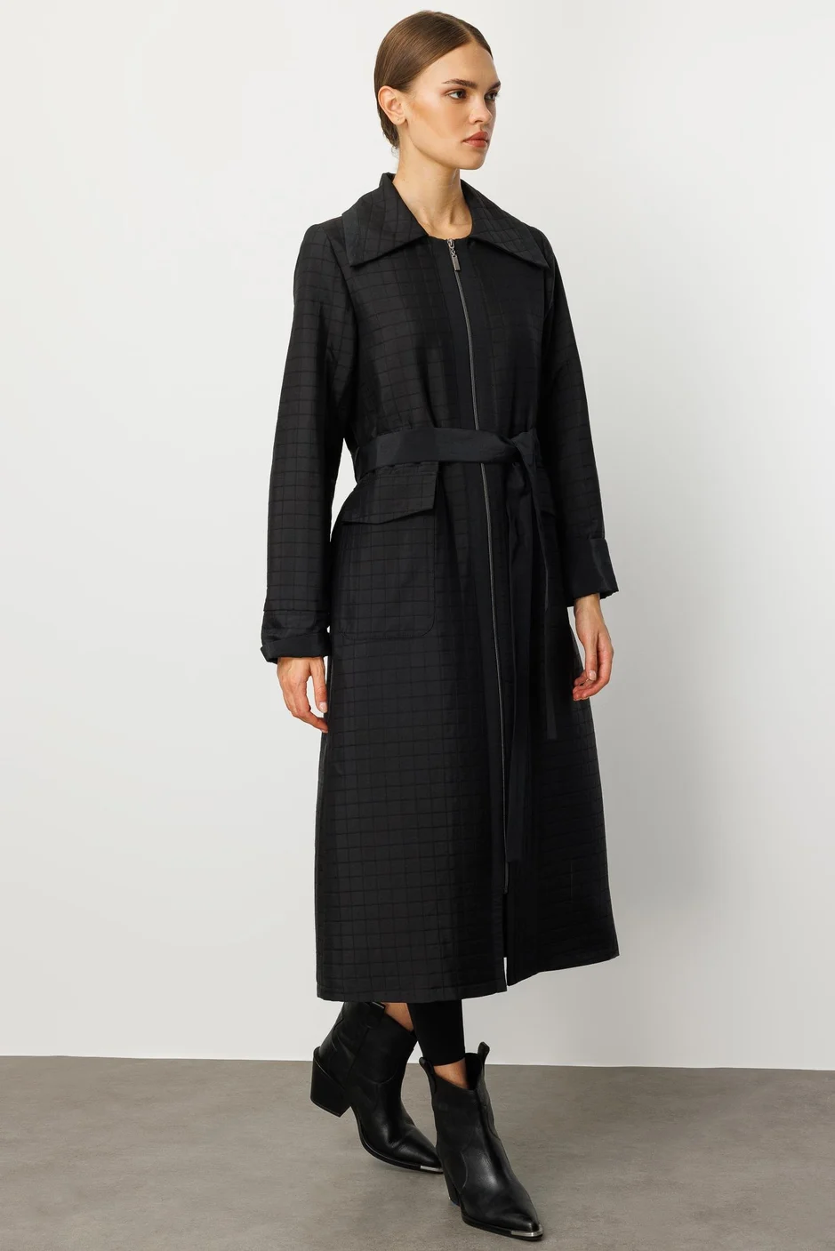 Jakar Kapitone ve Düz Garni Kumaşlı İçi Komple Astarlı Trench Kap