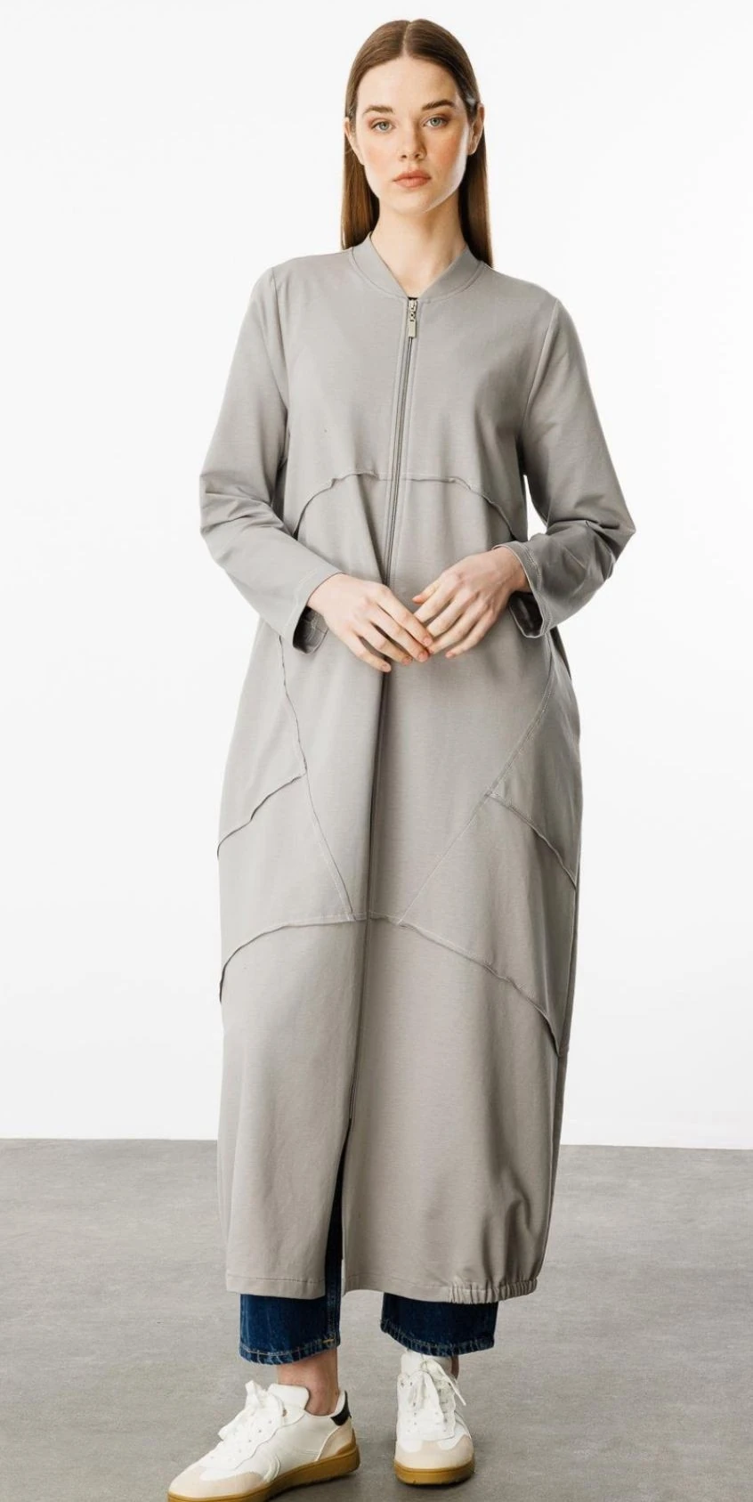 Dikiş Detaylı Feraje Gri