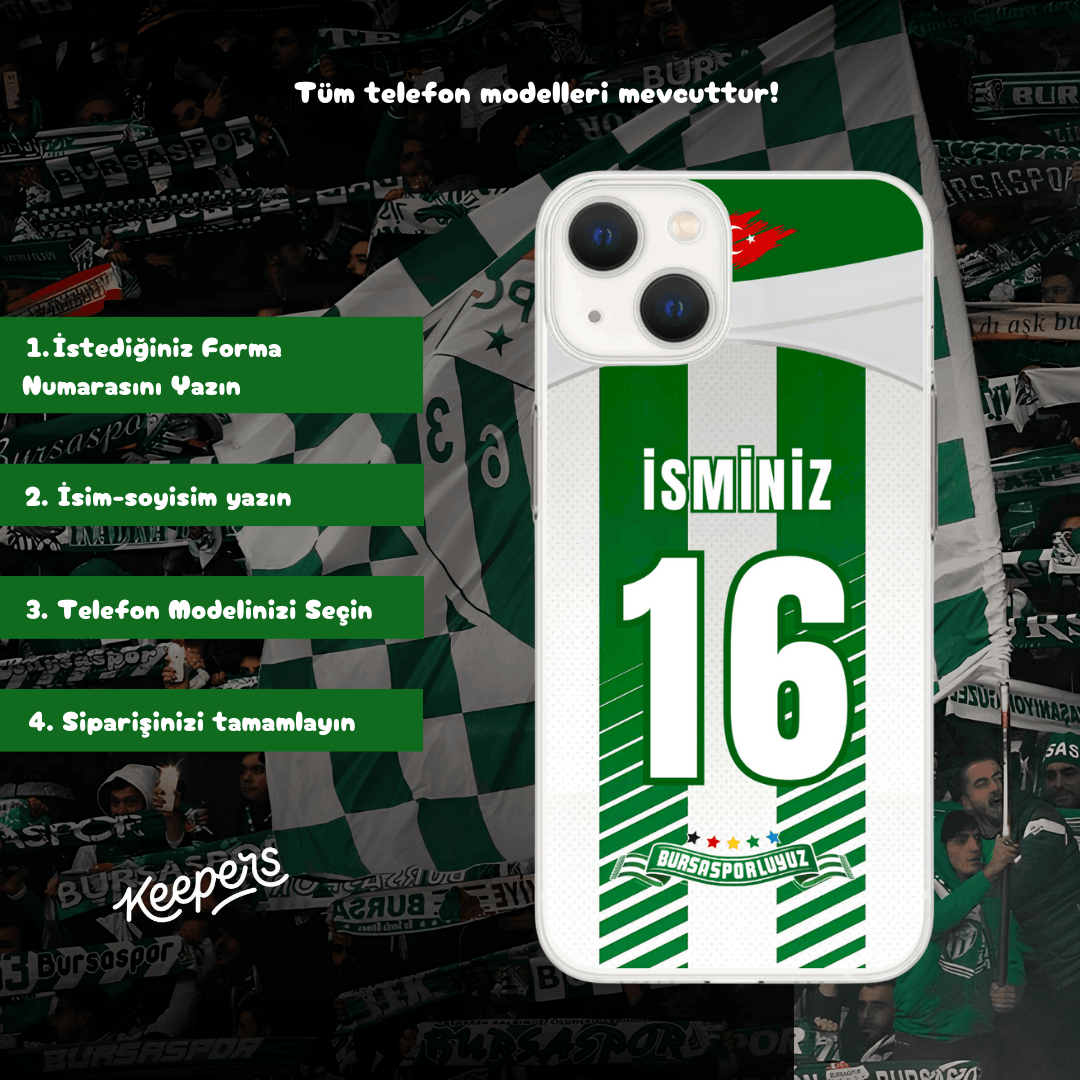 Bursaspor İsminize Özel Forma Baskılı Telefon Kılıfı (Android/Ios Uyumlu)