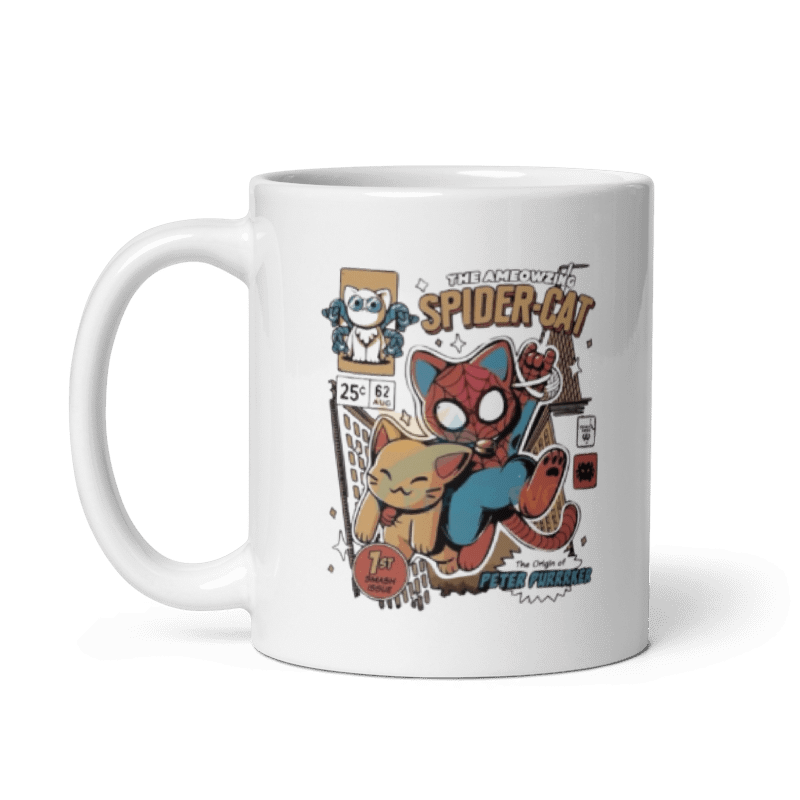 SpiderCat Çift Taraflı Baskılı Mug Kupa Beyaz