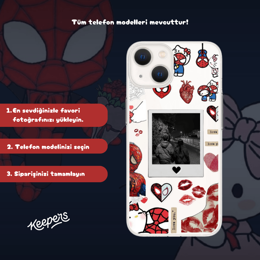 Spiderman & Hello Kitty Baskılı Özelleştirilebilir Telefon Kılıfı (Android/Ios Uyumlu)