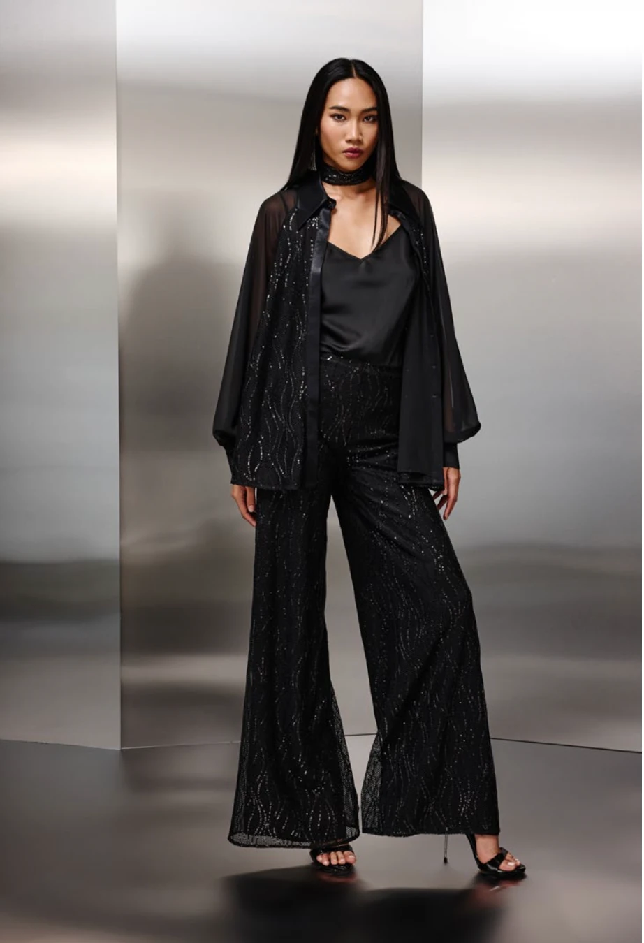 Flosh Viscon Satenli Dantel File Payetli Bluz