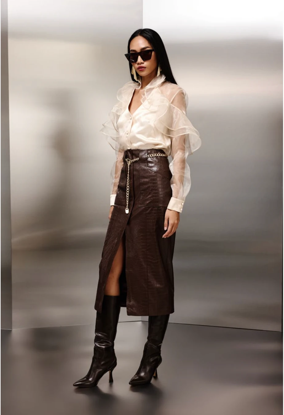 Volan Detayli Organze Bluz