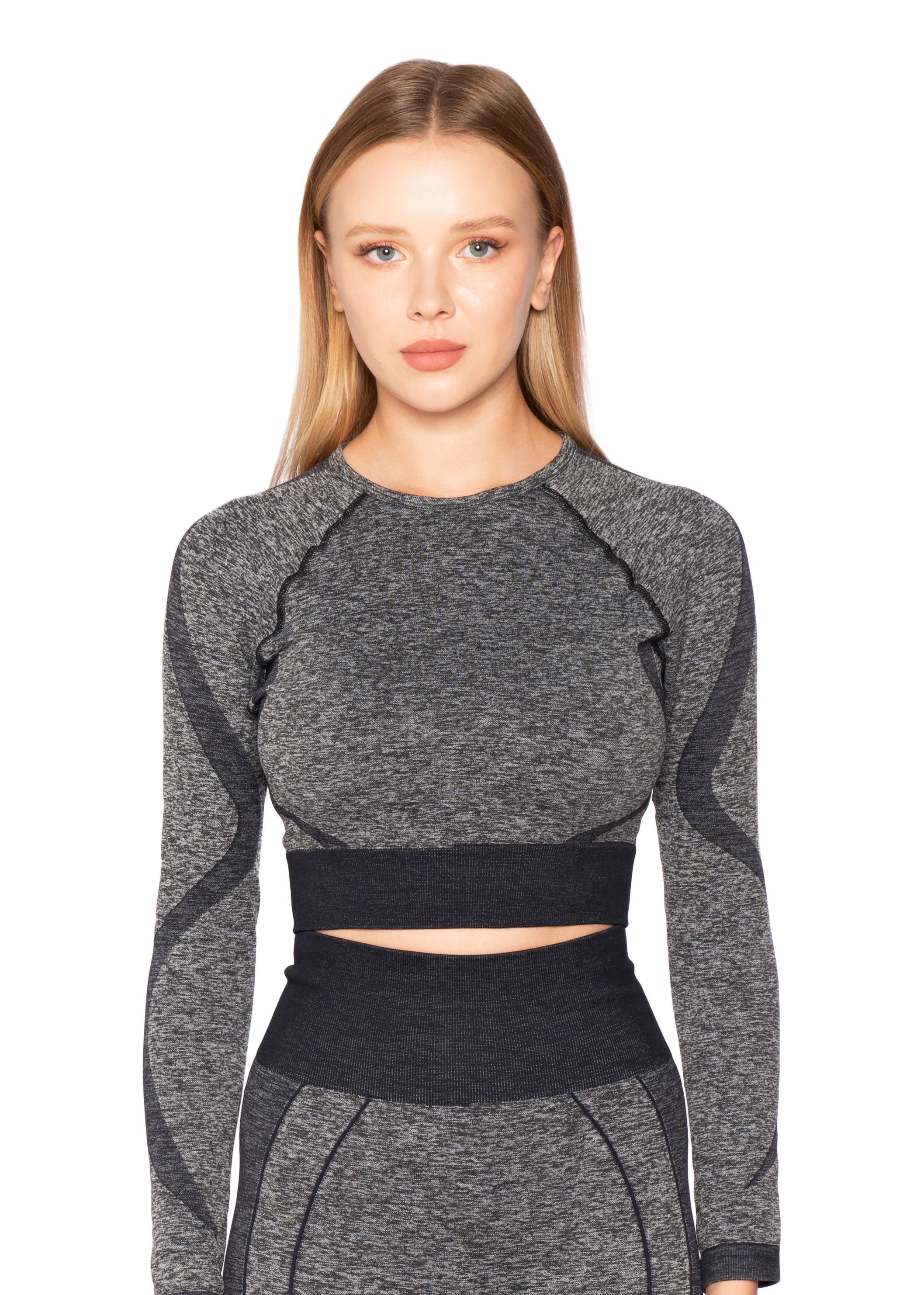 Seamless Melanj Dikişsiz Örme Spor Crop Top 8500