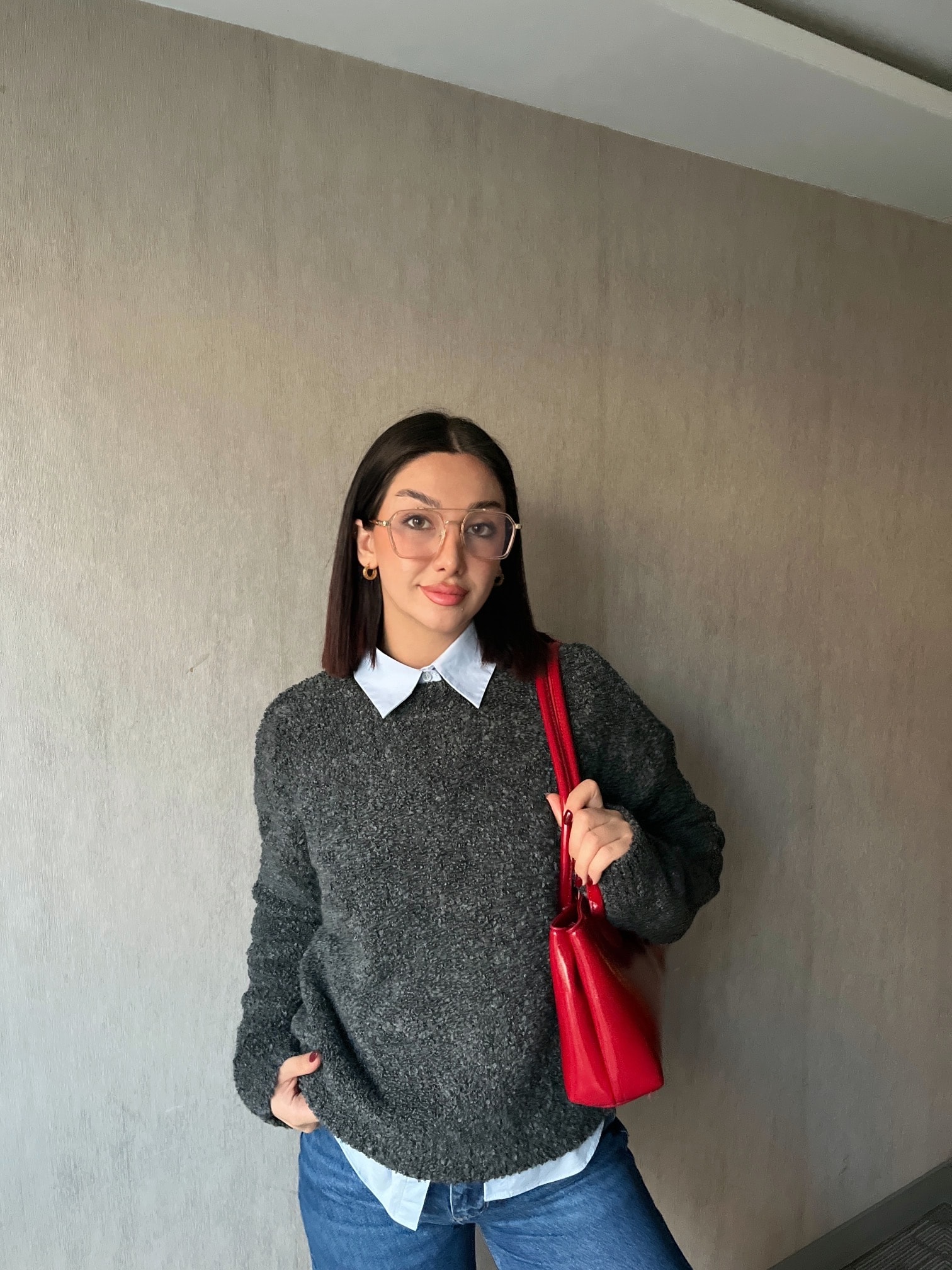 Kadın  Oversize Buklet Dokulu Triko  Kazak - füme