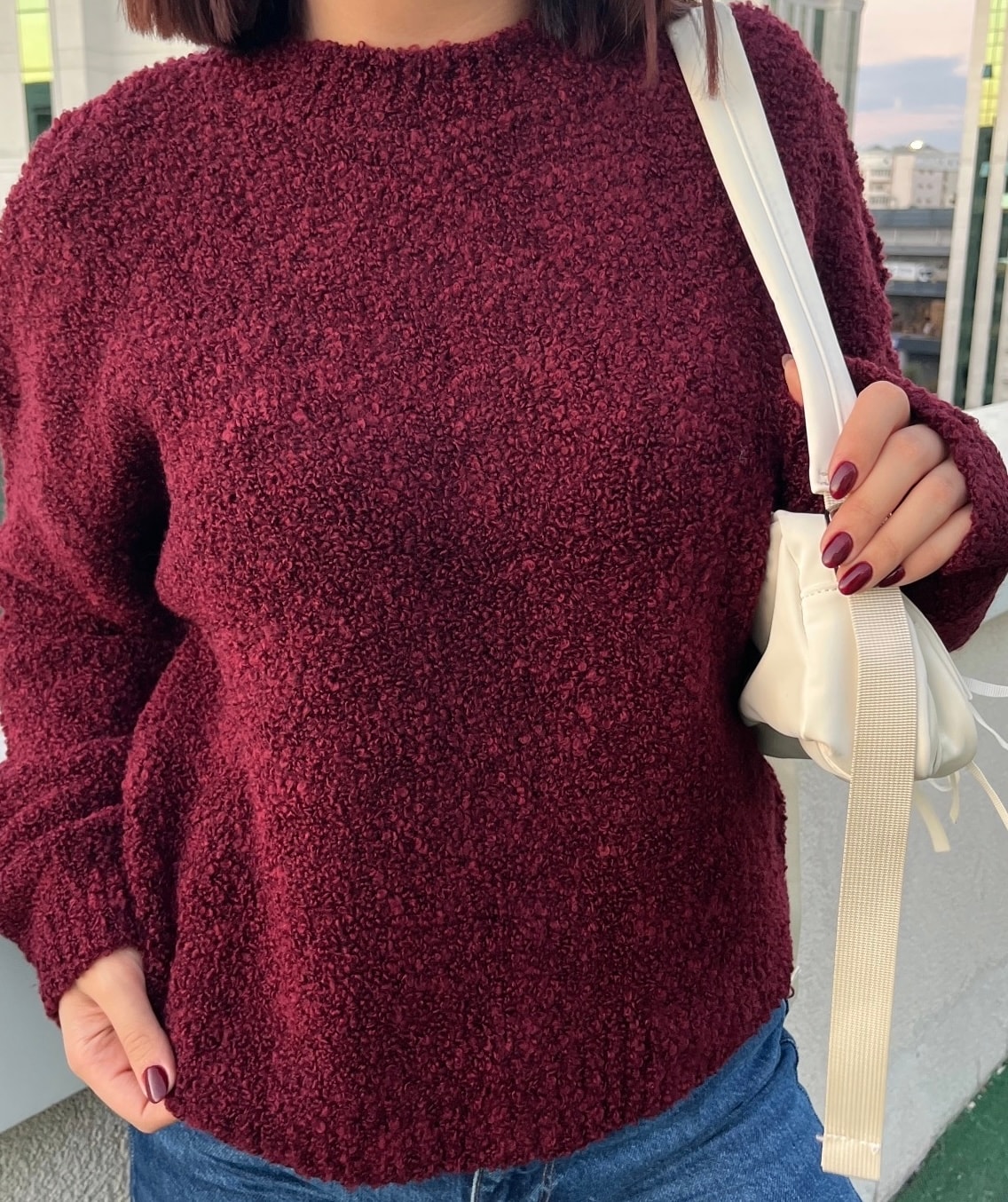 Kadın  Oversize Buklet Dokulu Triko  Kazak
