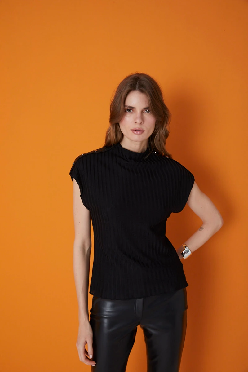 26KB041 DERİ GARNİLİ BLUZ