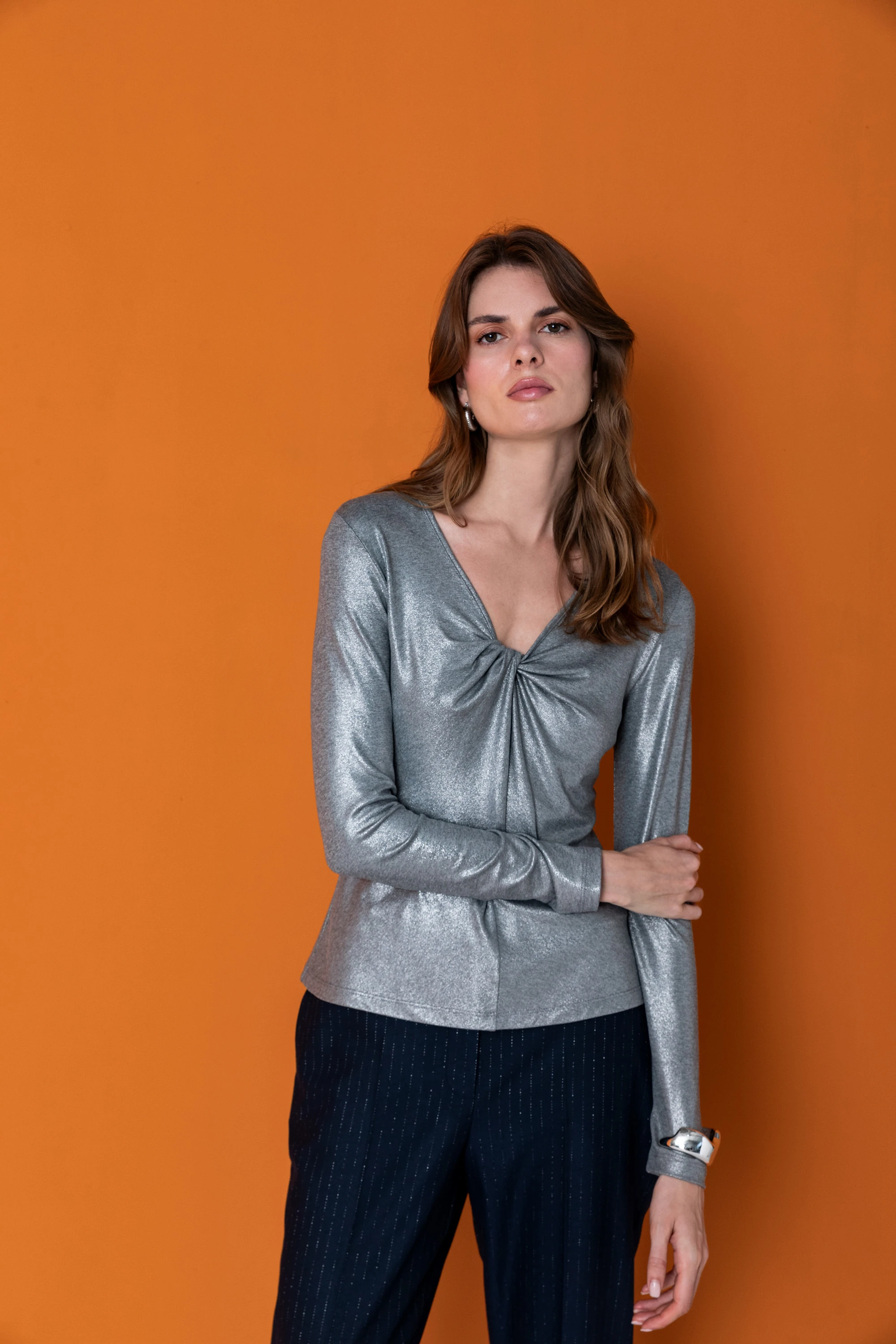 26KB022 LAK KAPLAMALI TRİKO BLUZ