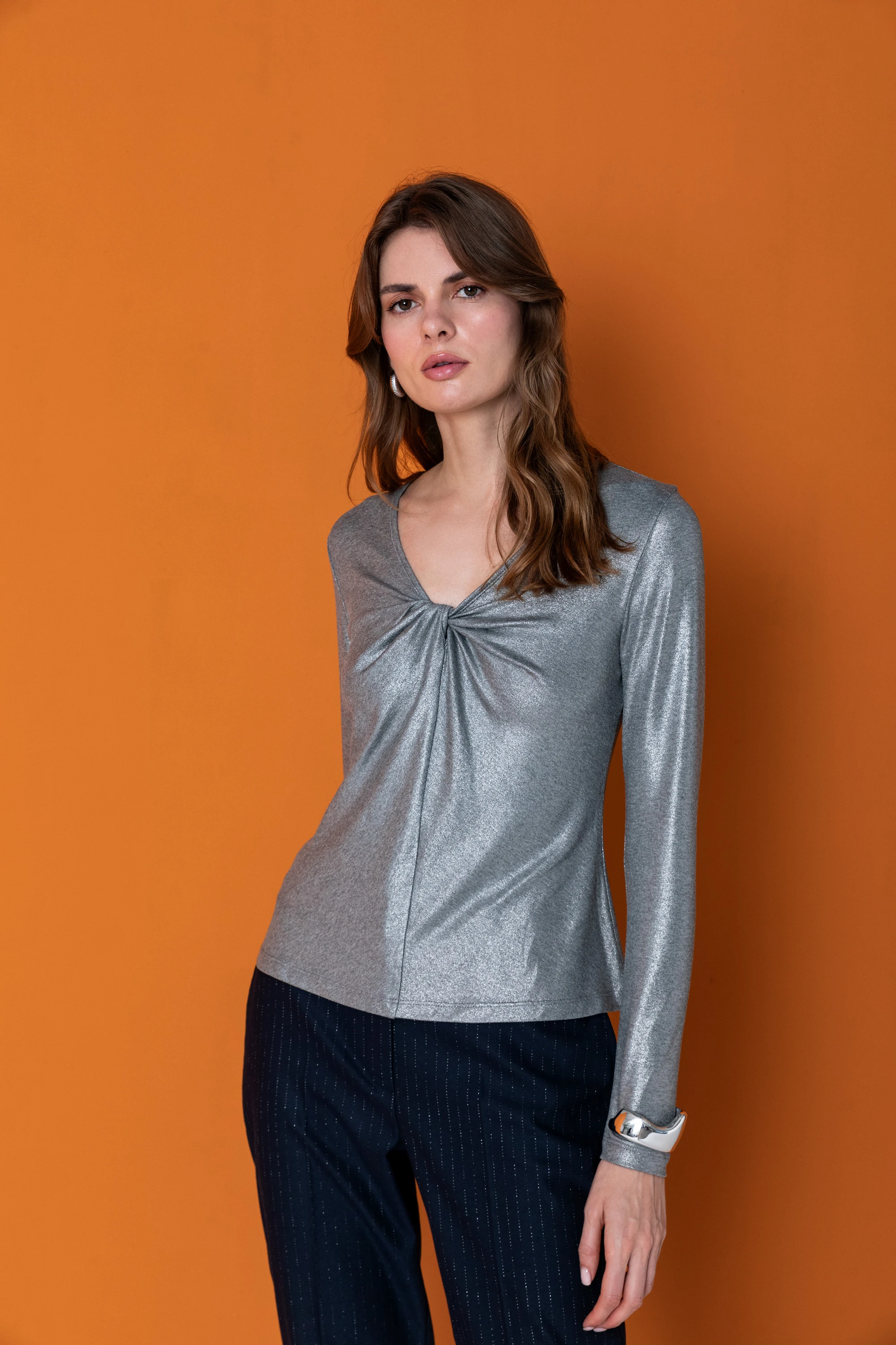 26KB022 LAK KAPLAMALI TRİKO BLUZ