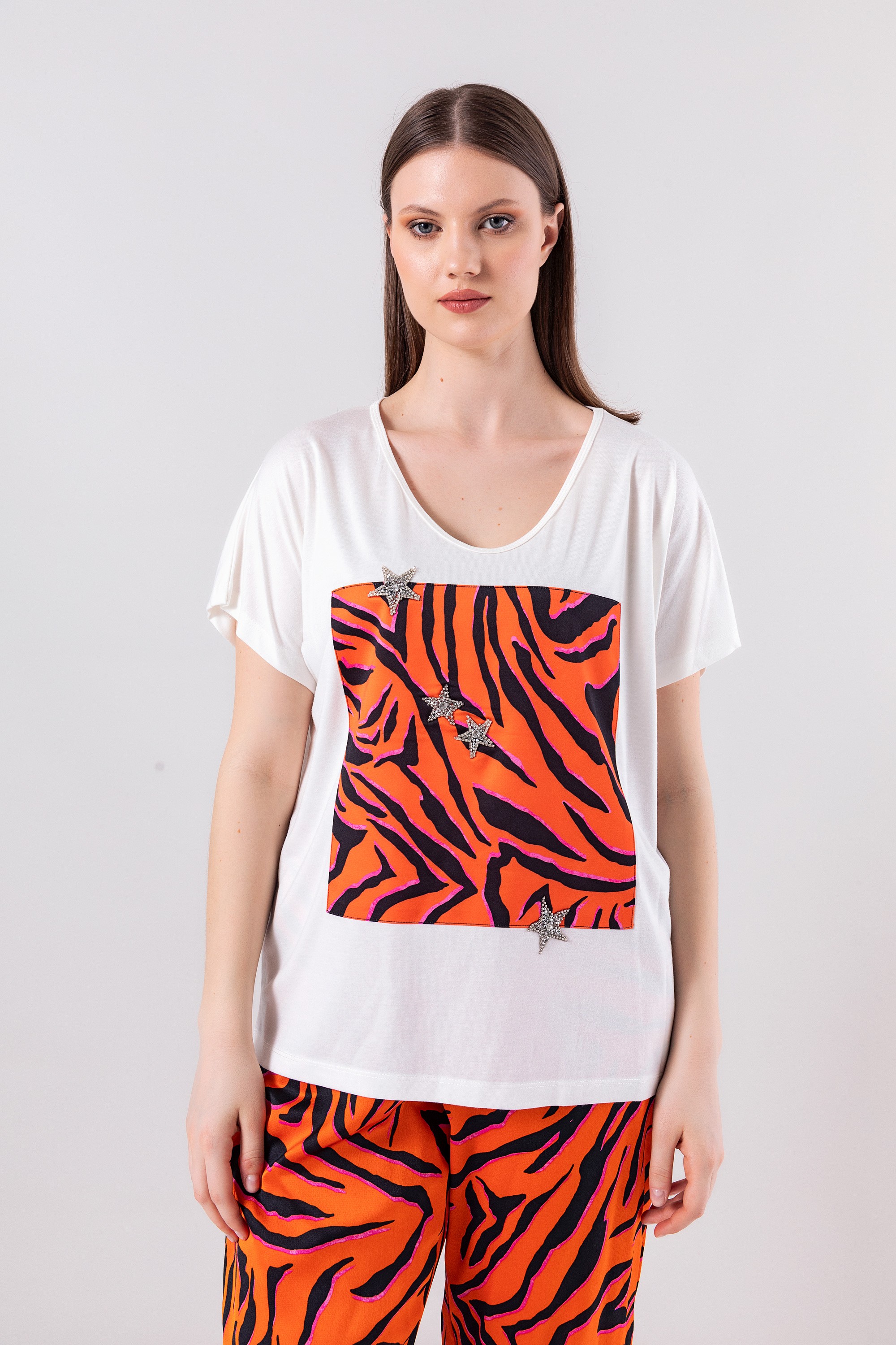 23YT518 Zebra Garnili T-Shirt - Oranj