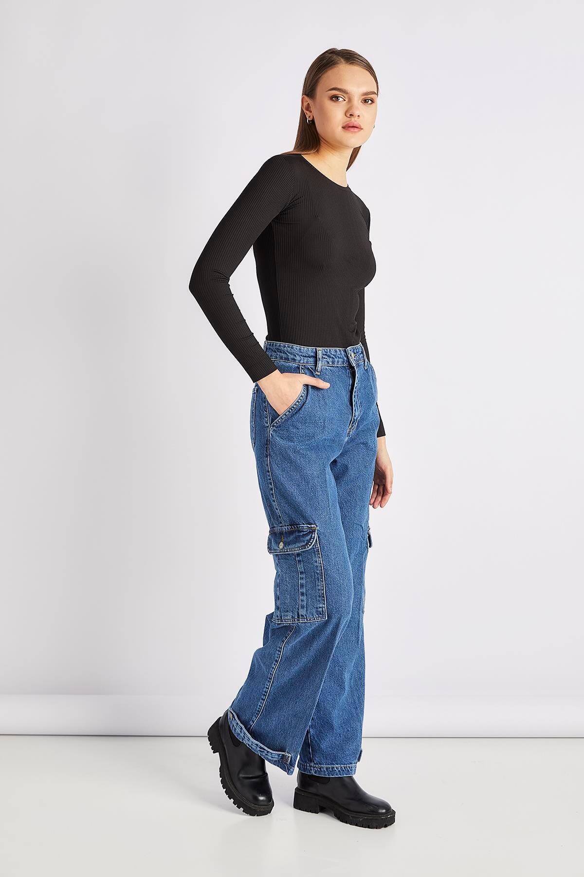 24KP700 Kargo Cepli Bol Pantolon