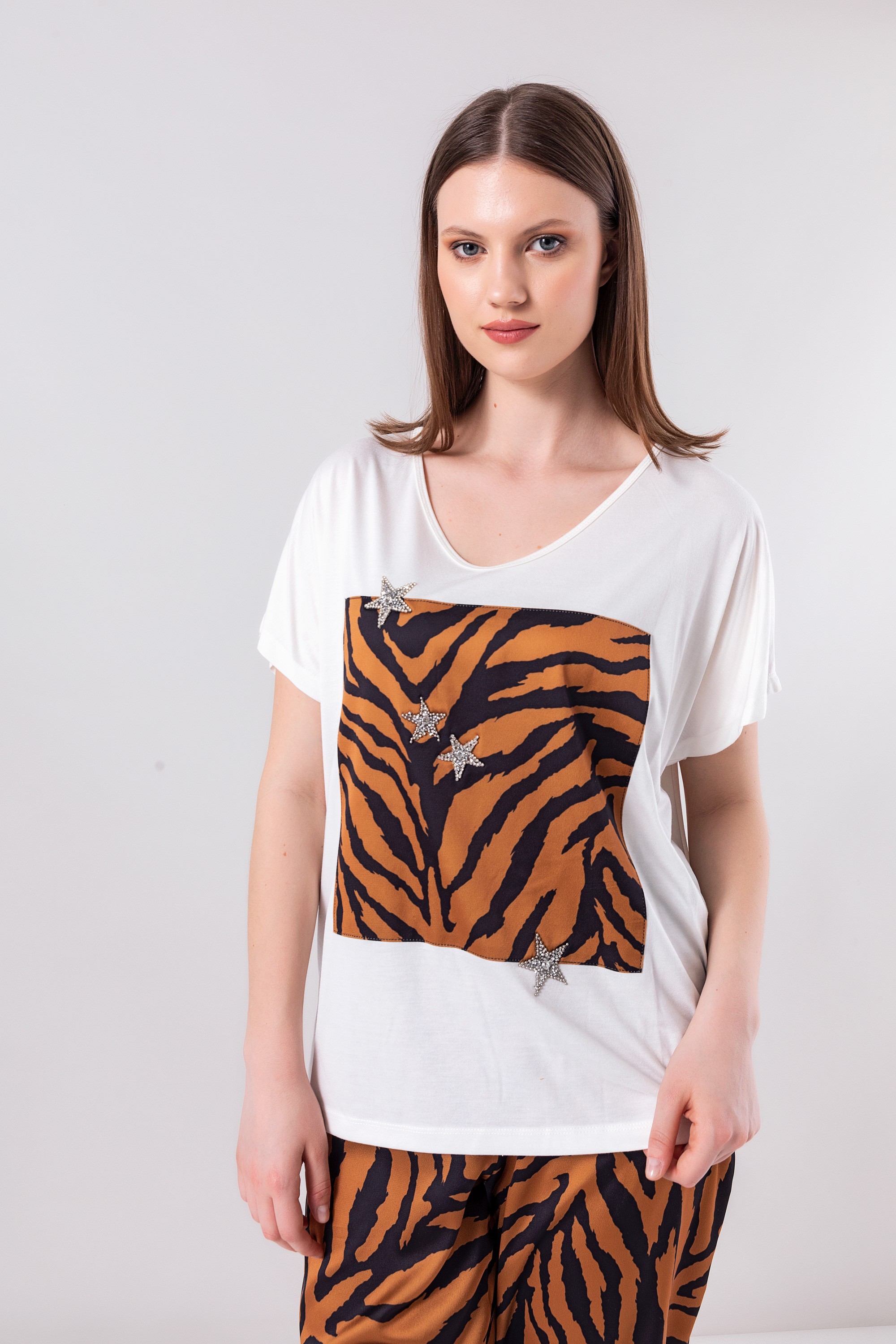 23YT518 Zebra Garnili T-Shirt - Kahve