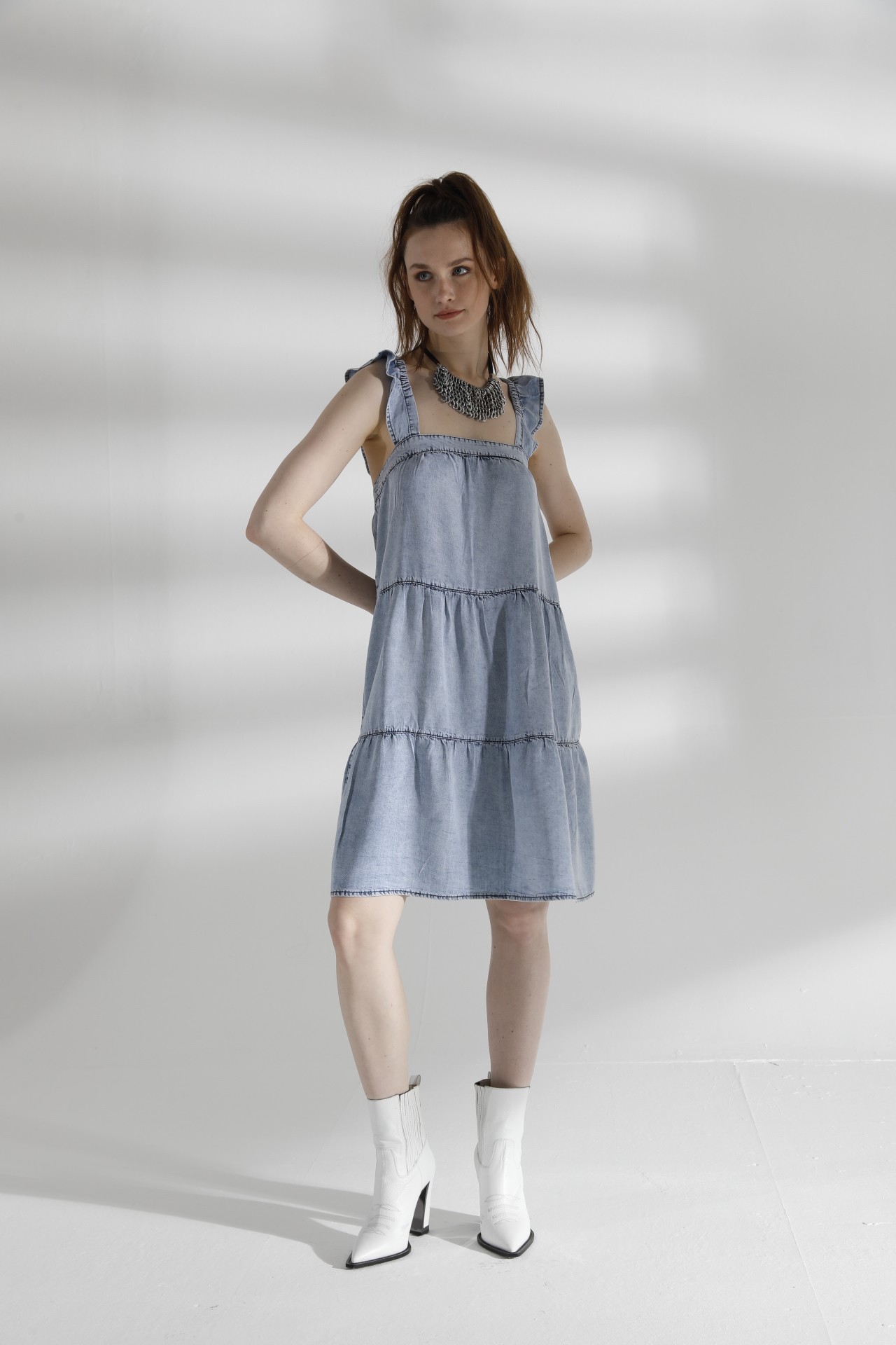 23YE700 FIRFIRLI TENCEL ELBİSE