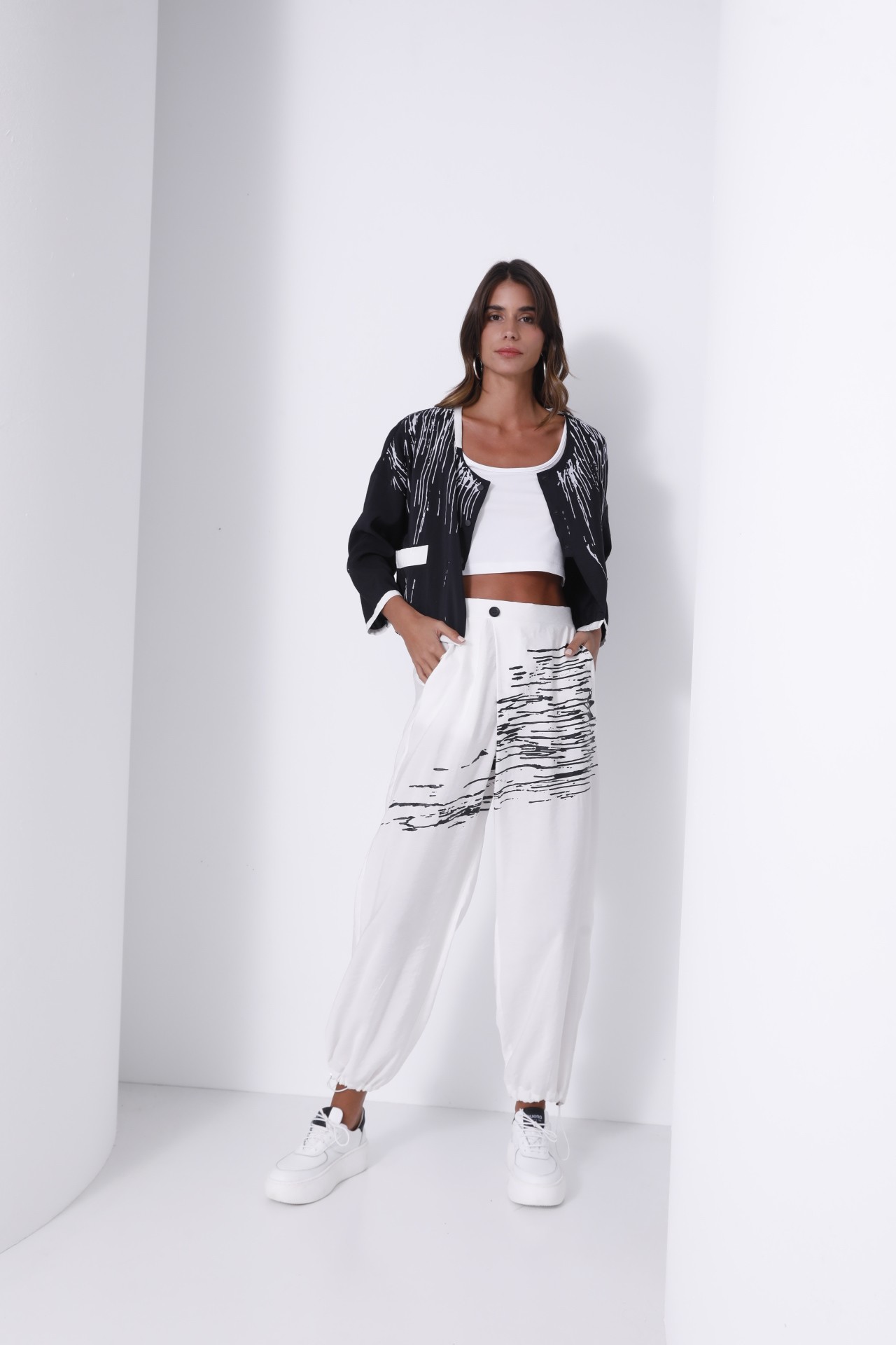 24YP052 BASKILI KETEN PANTOLON