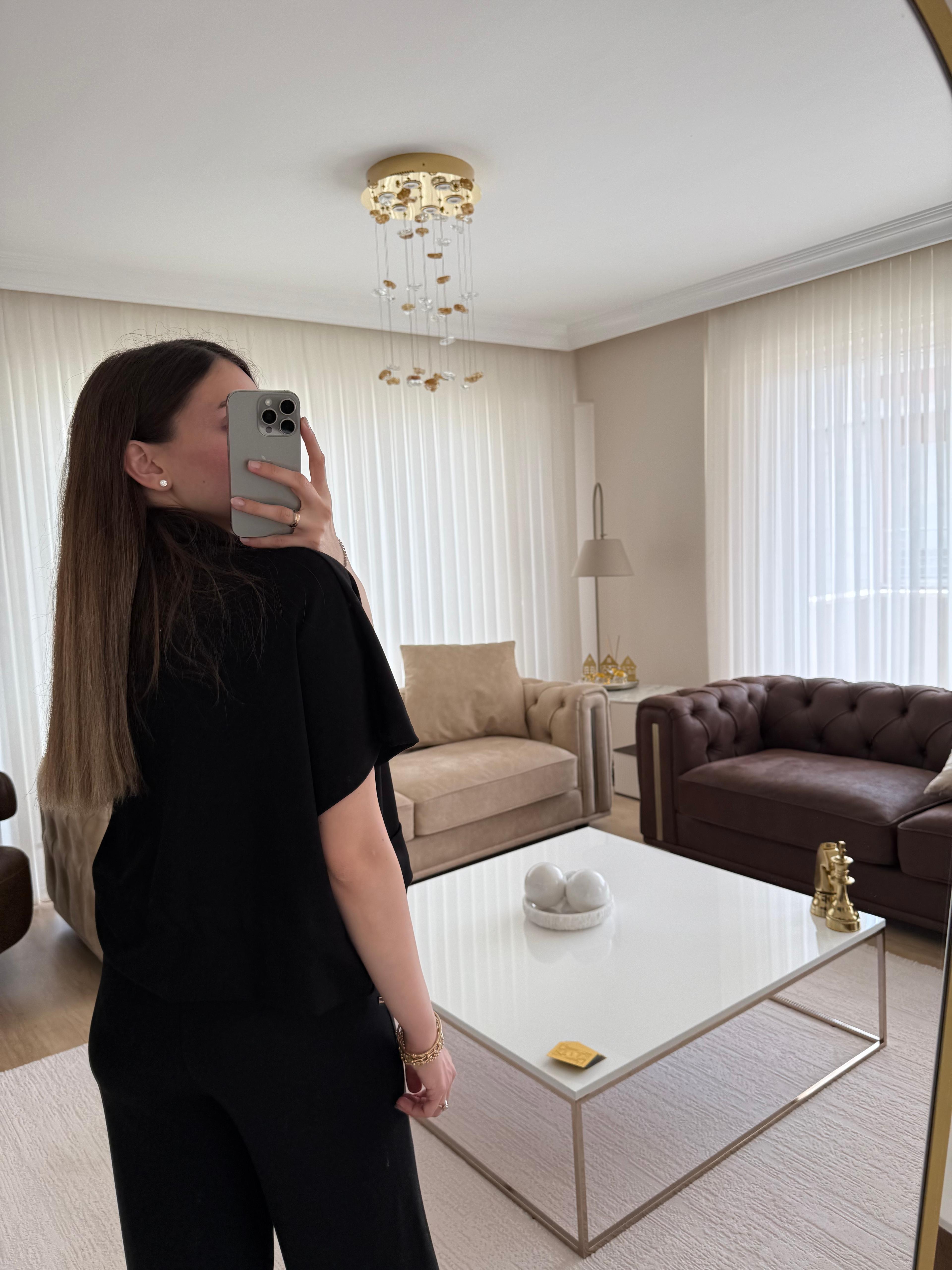 Siyah Bel Lastik Detaylı Yelekli Modal Takım