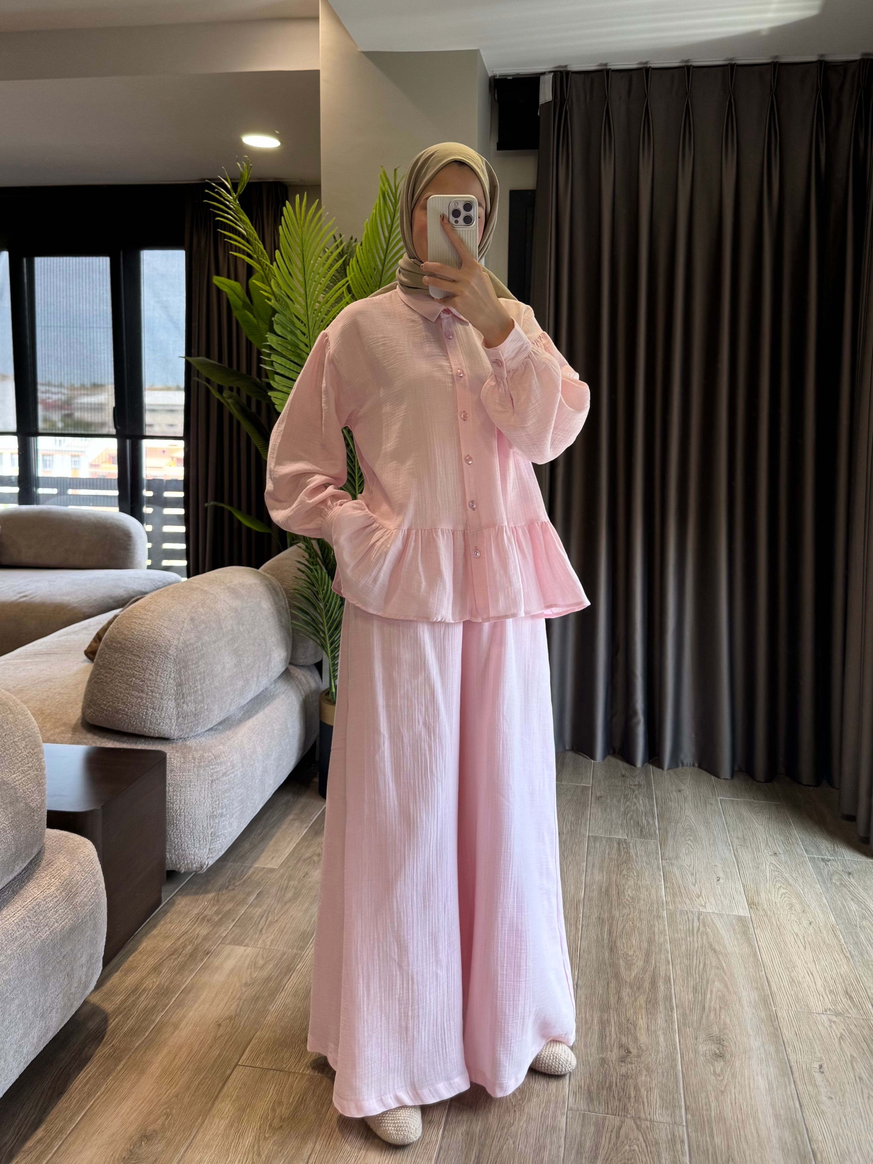 Lara müslin takım - pembe