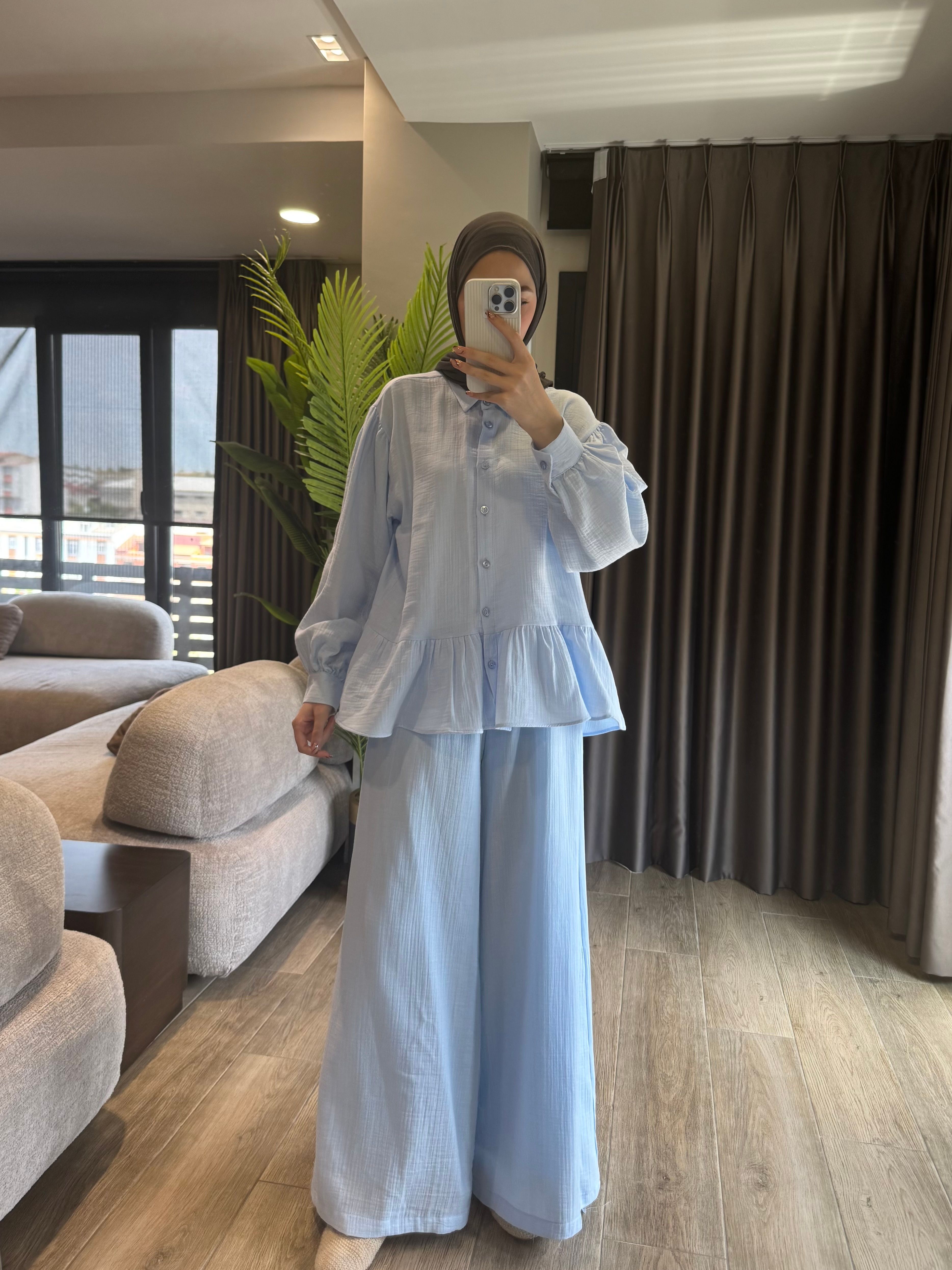 Lara müslin takım - mavi