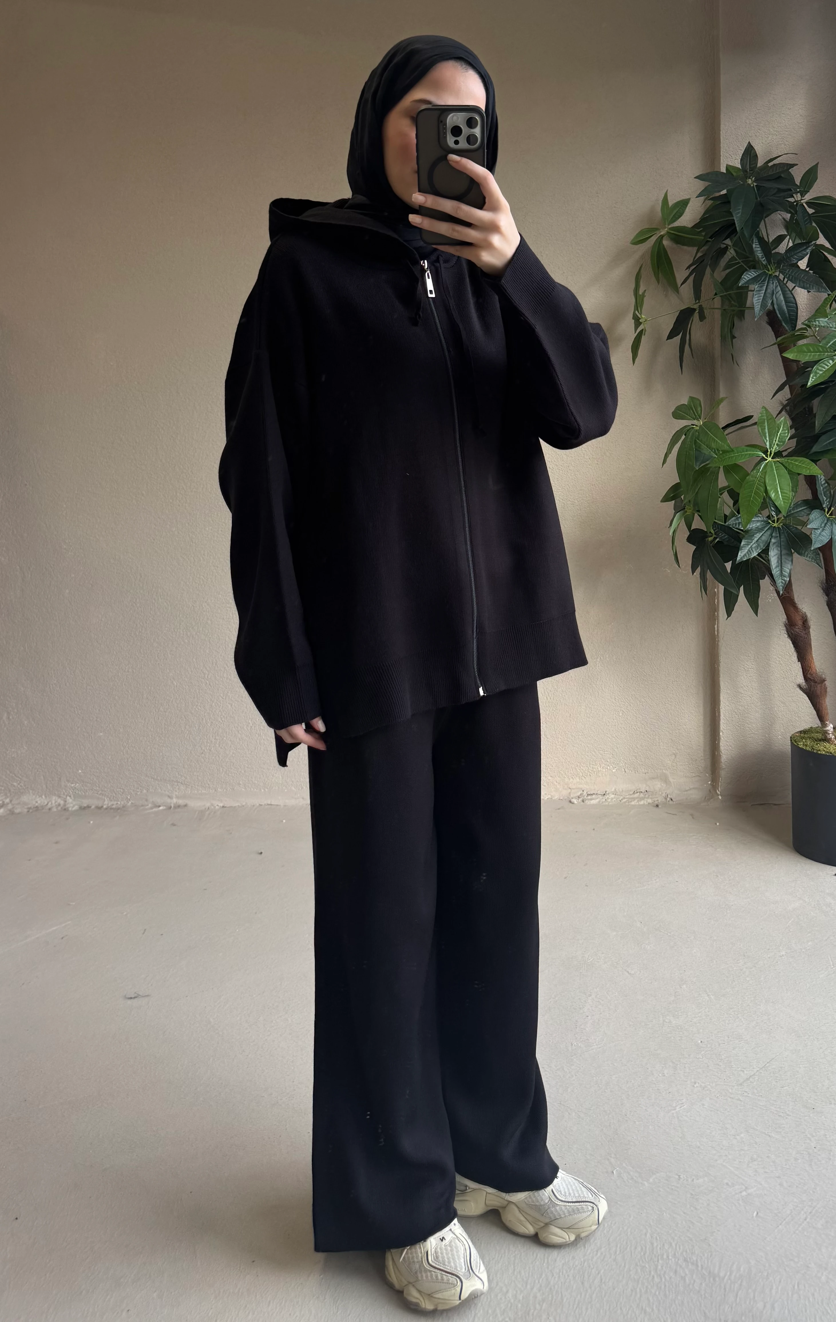 Fermuarlı triko takım - Siyah