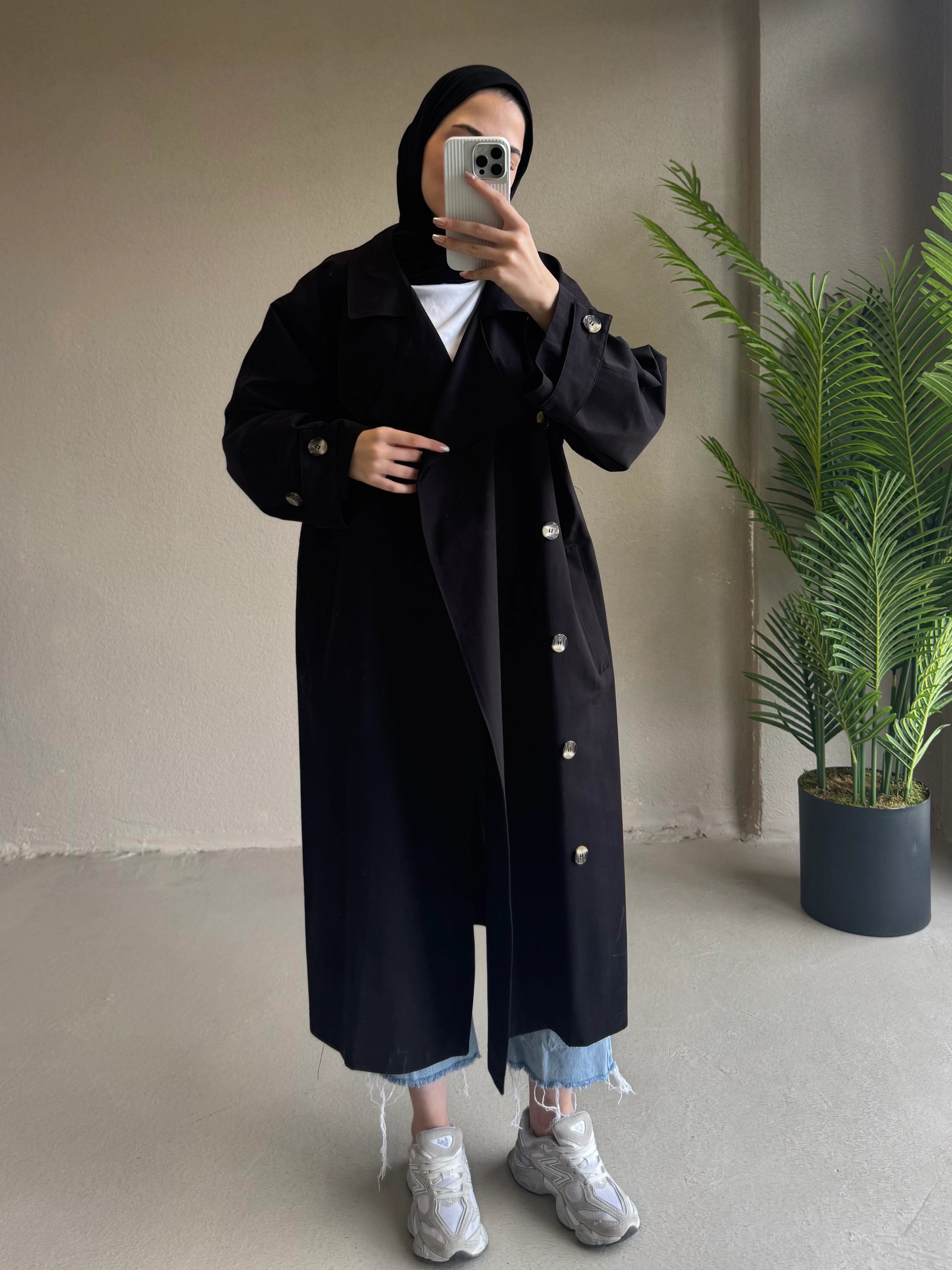 Yaka detay sahra trençkot - Siyah