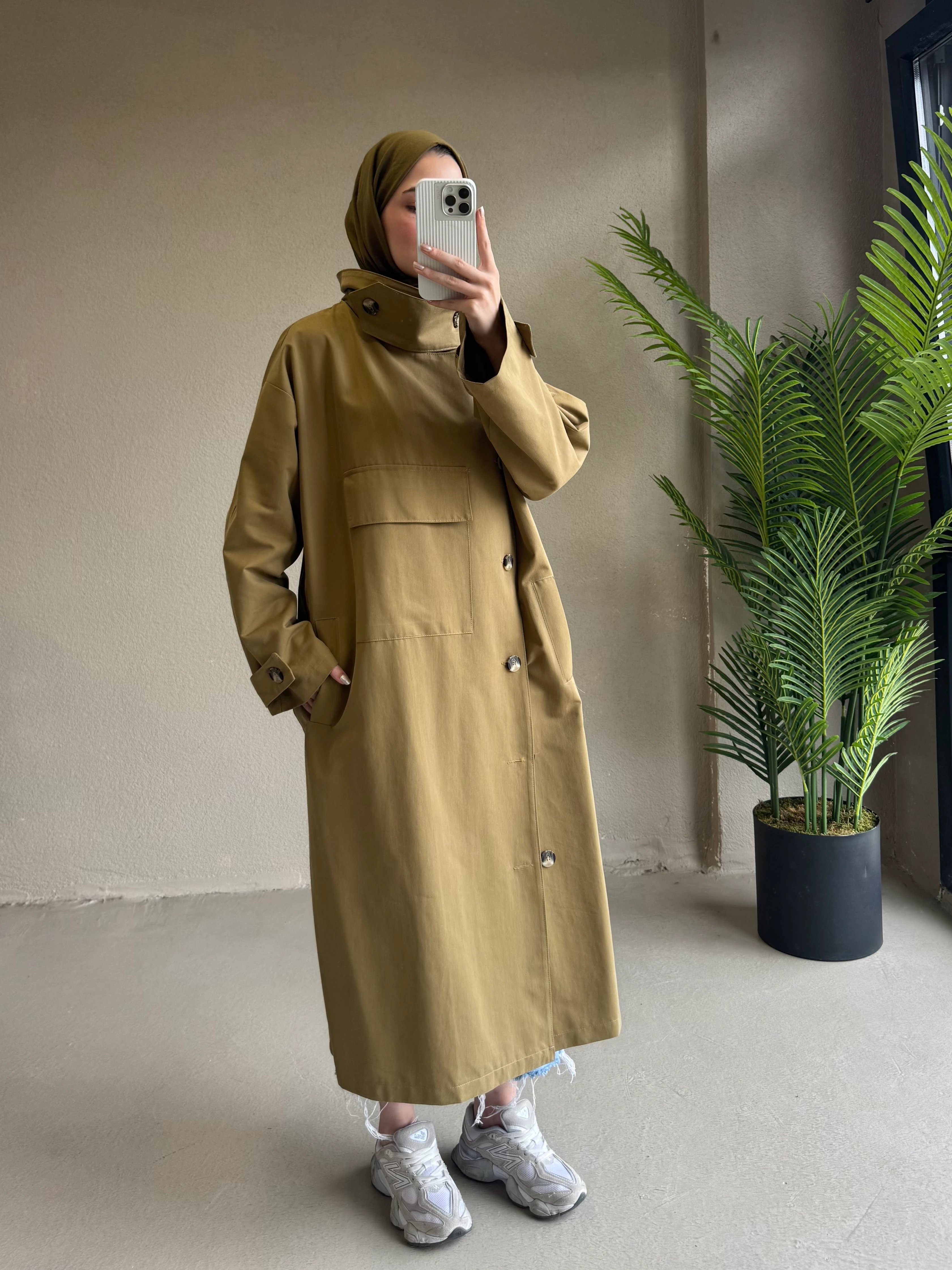 Yaka detay sahra trençkot - haki