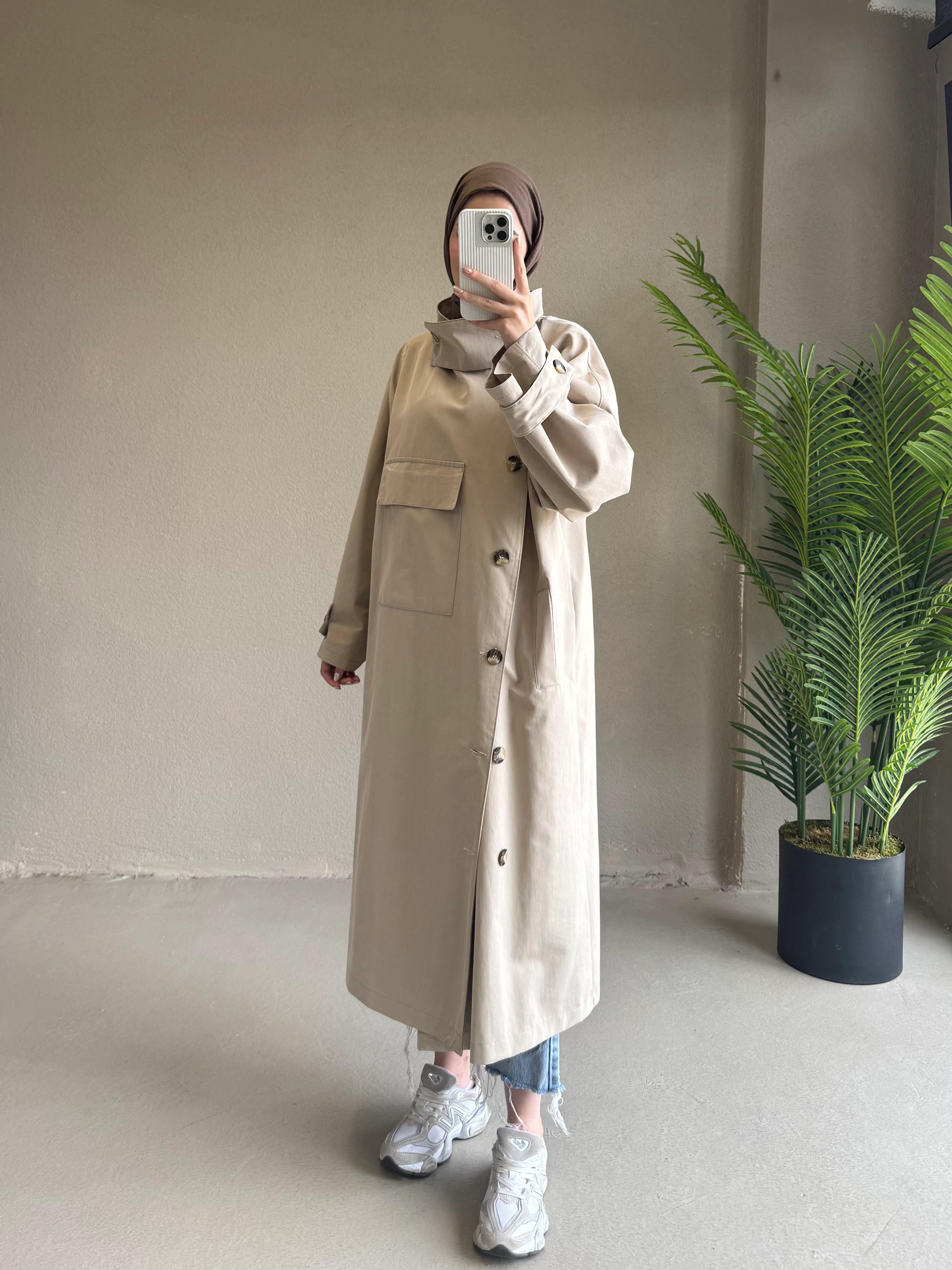 Yaka detay sahra trençkot - taş