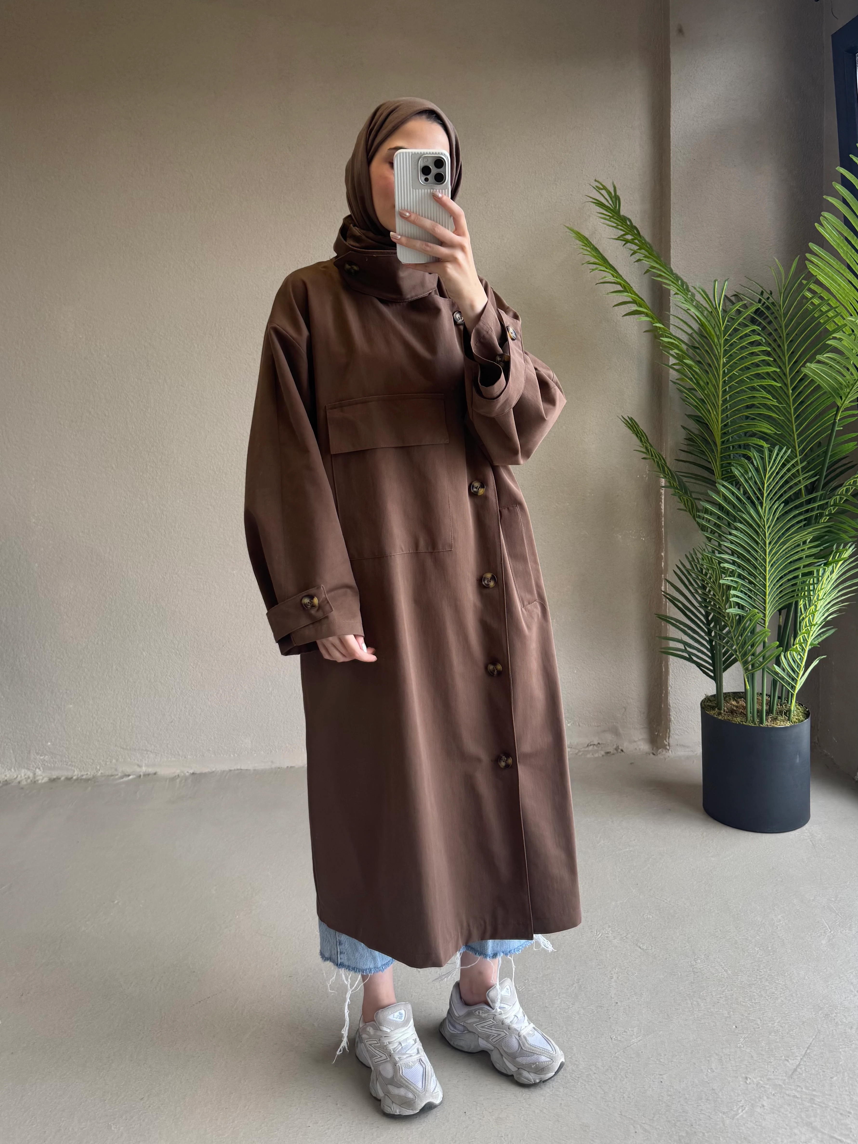 Yaka detay sahra trençkot - kahve
