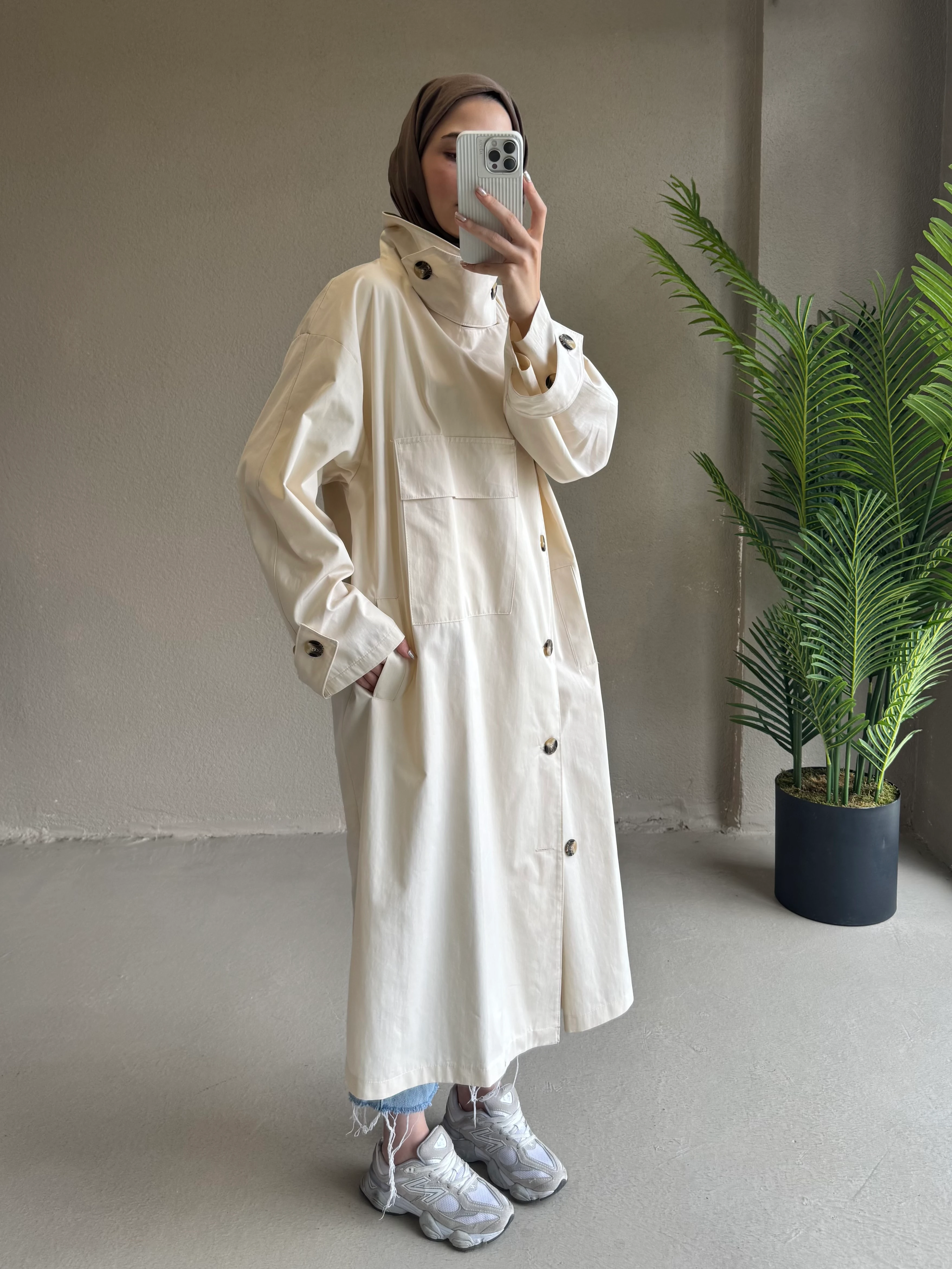 Yaka detay sahra trençkot - krem