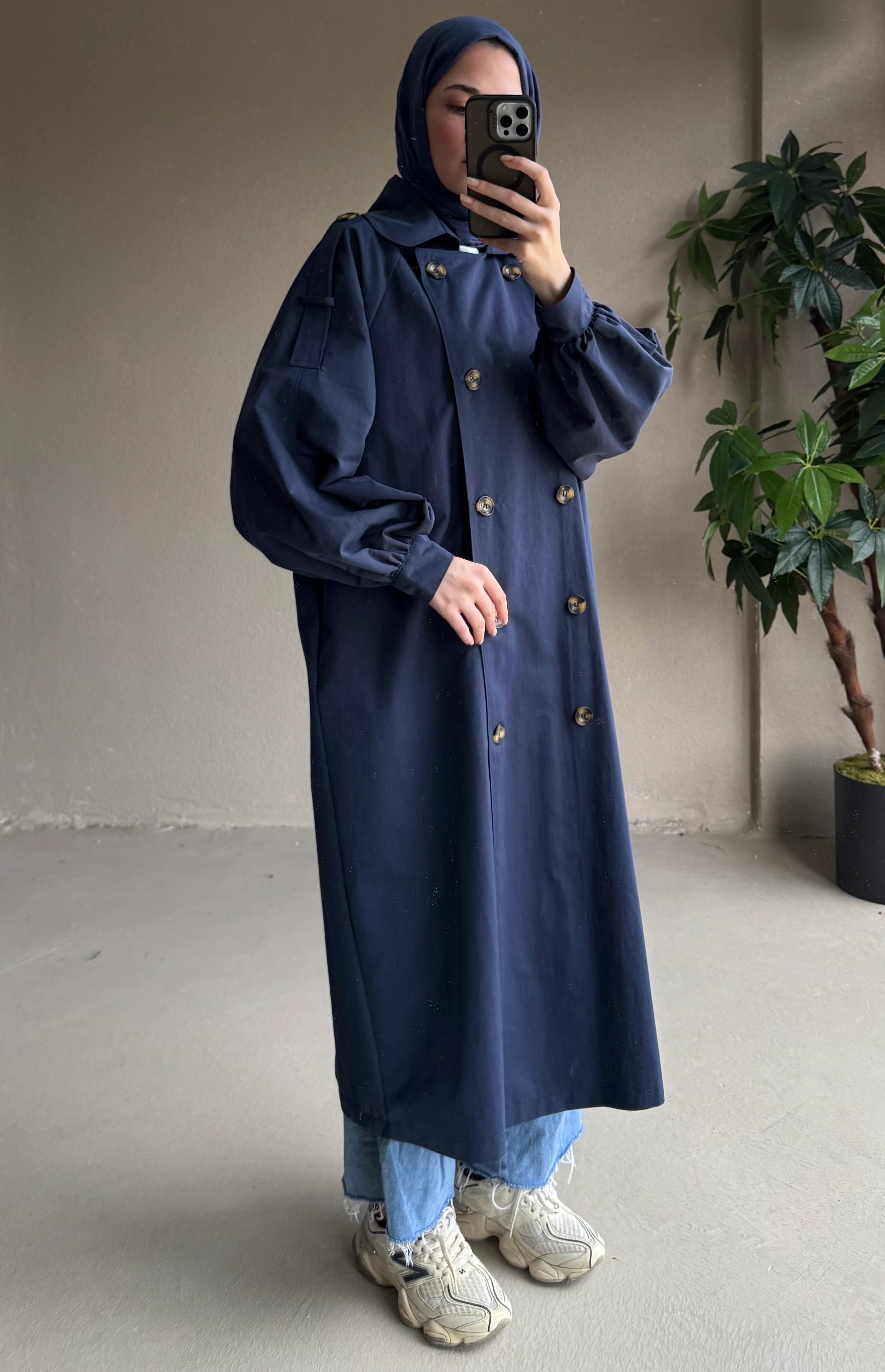 Arka Detay Trençkot - lacivert