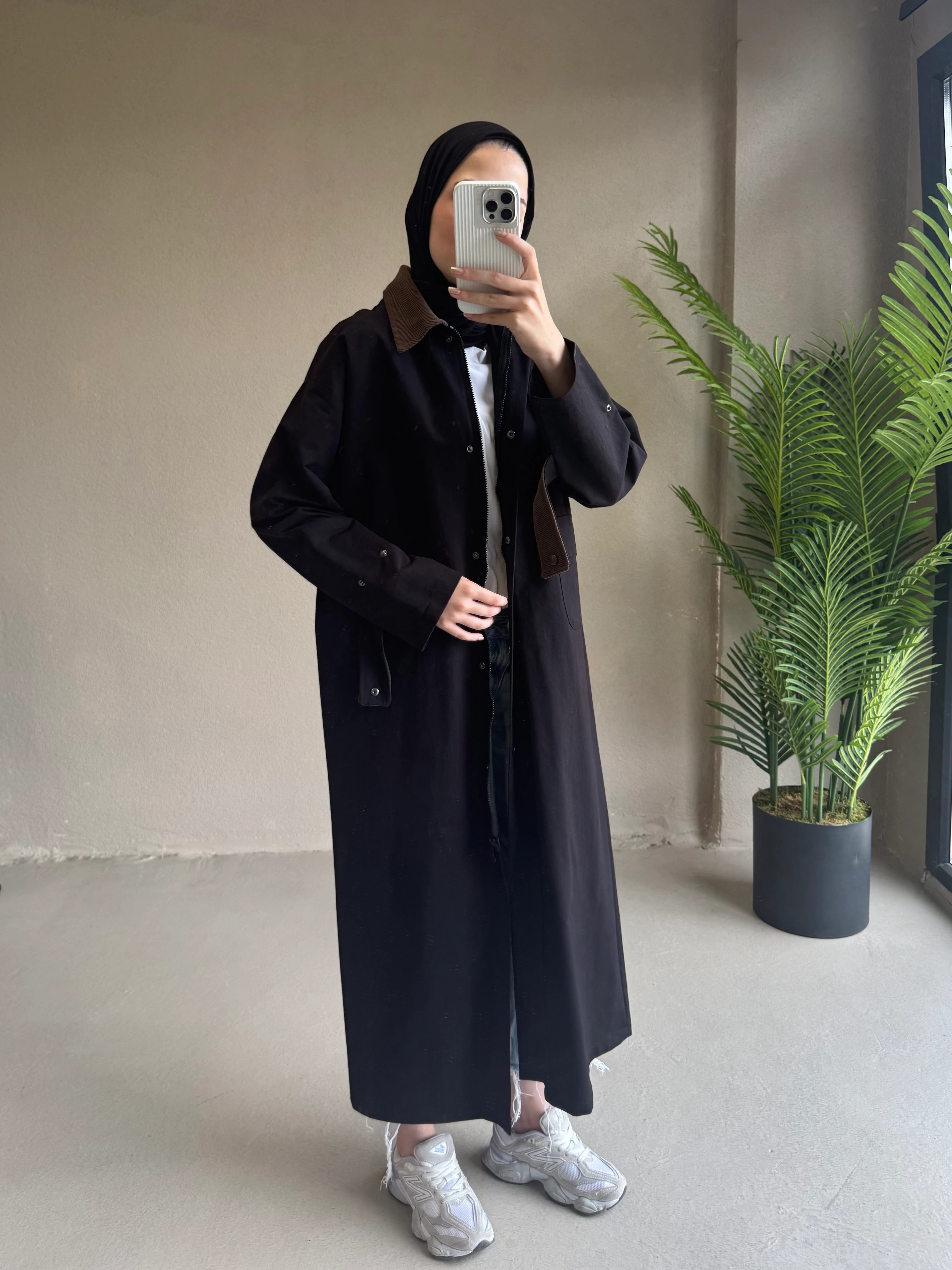 Kadife detay bloom trençkot - Siyah