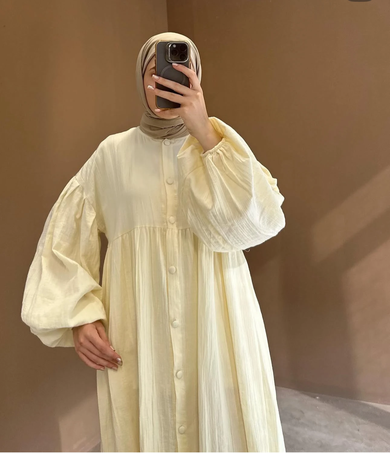 Düğmeli Müslin Elbise