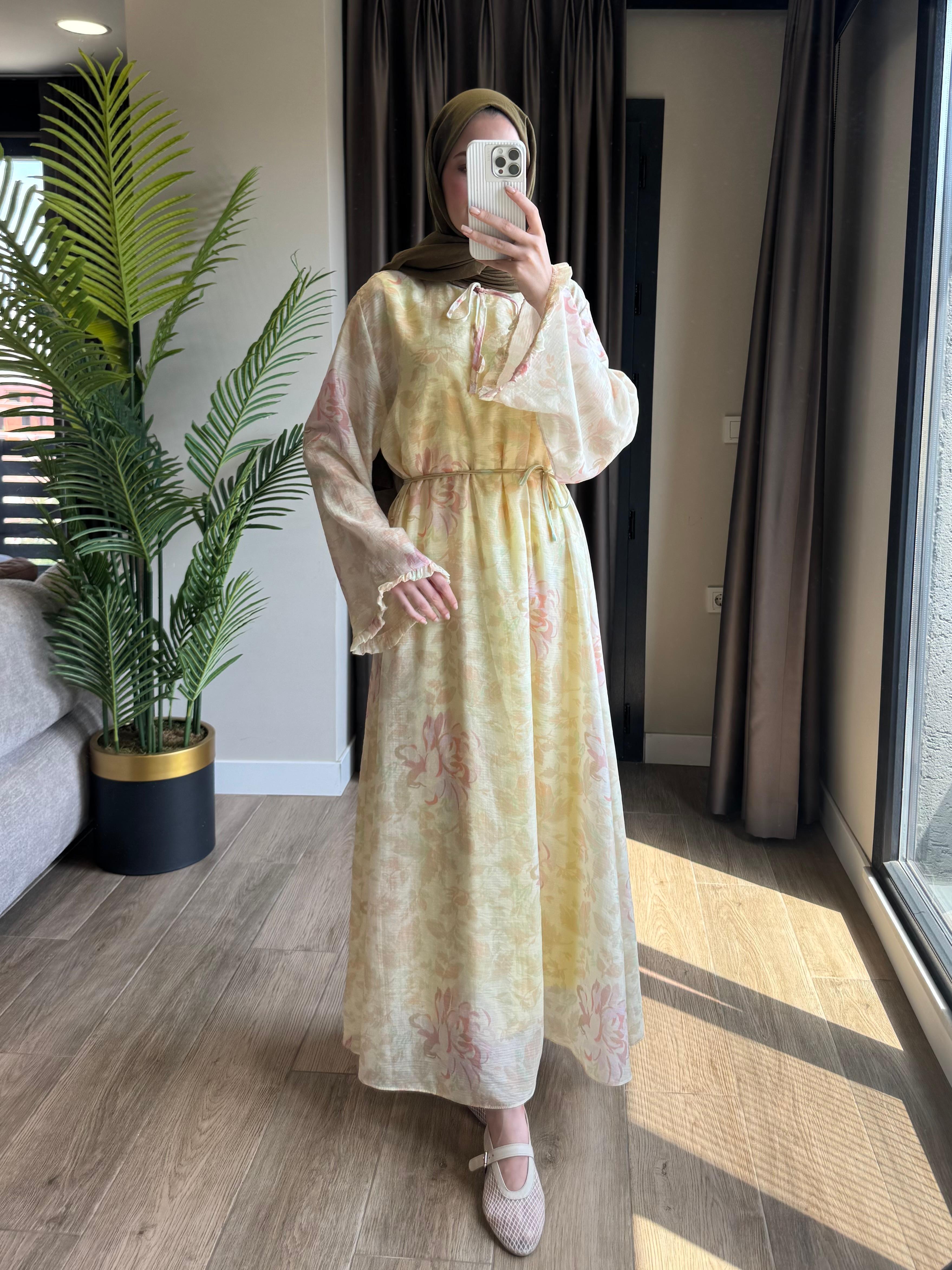Tül floral elbise - pembe