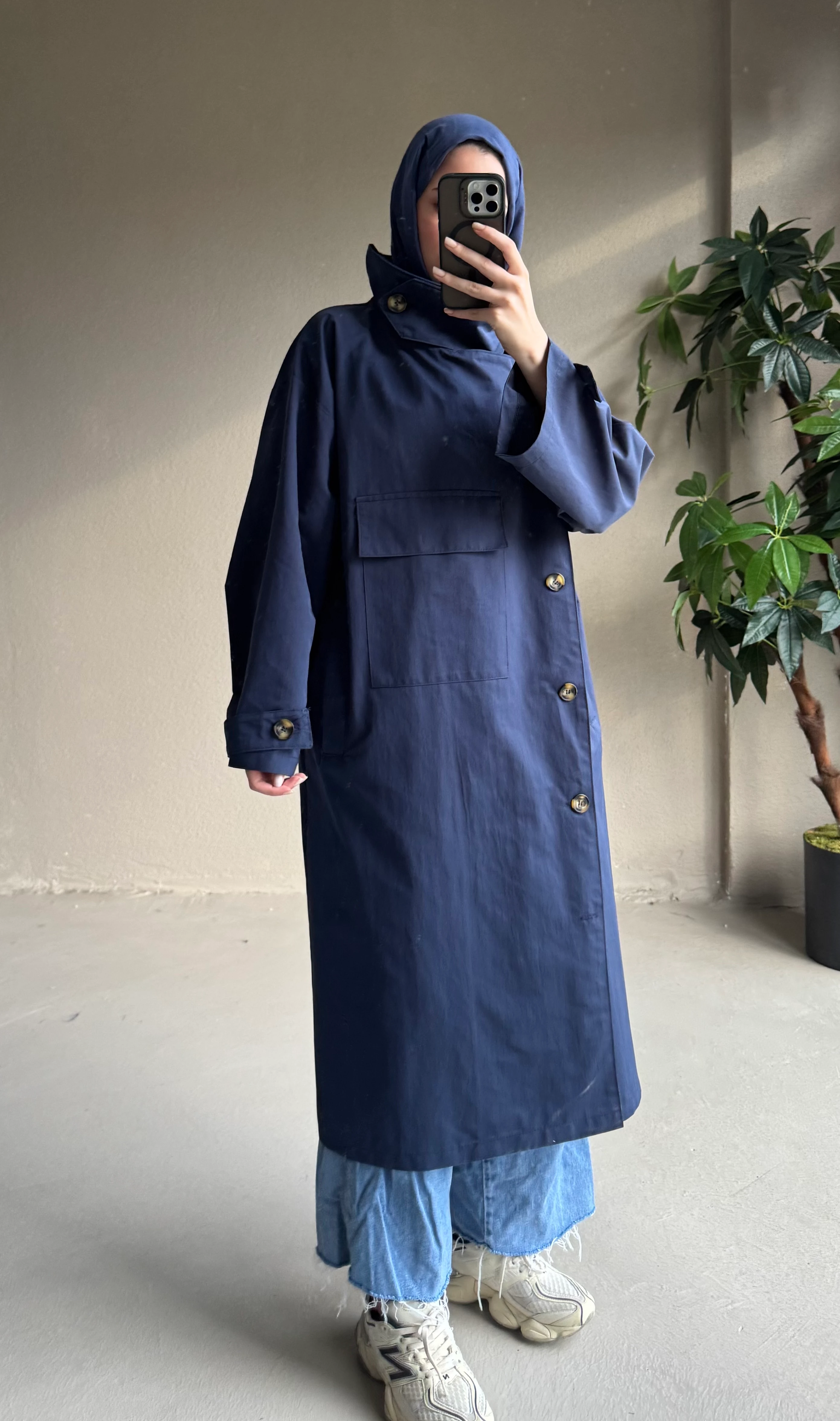 Yaka detay sahra trençkot - lacivert