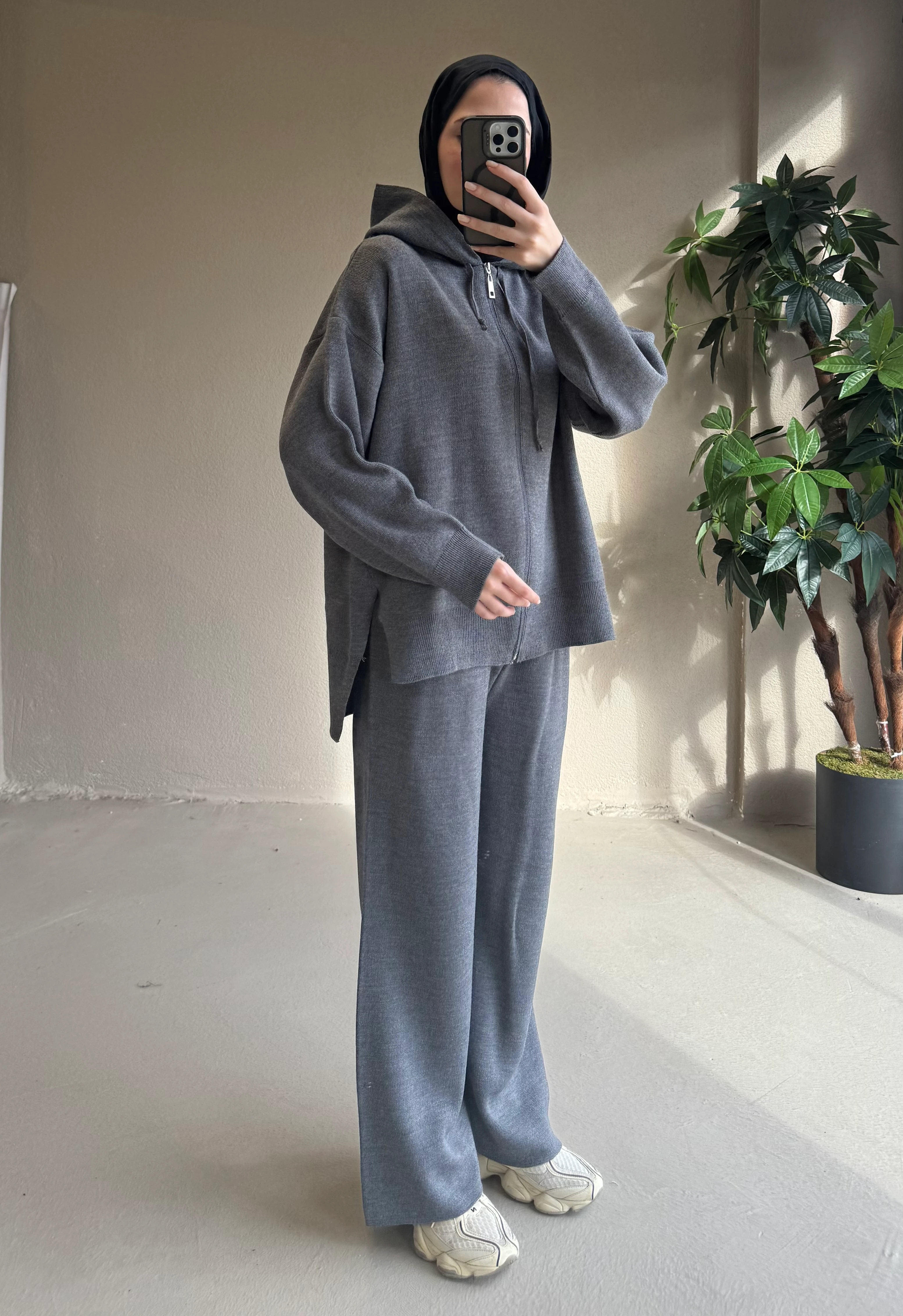 Fermuarlı triko takım - antrasit